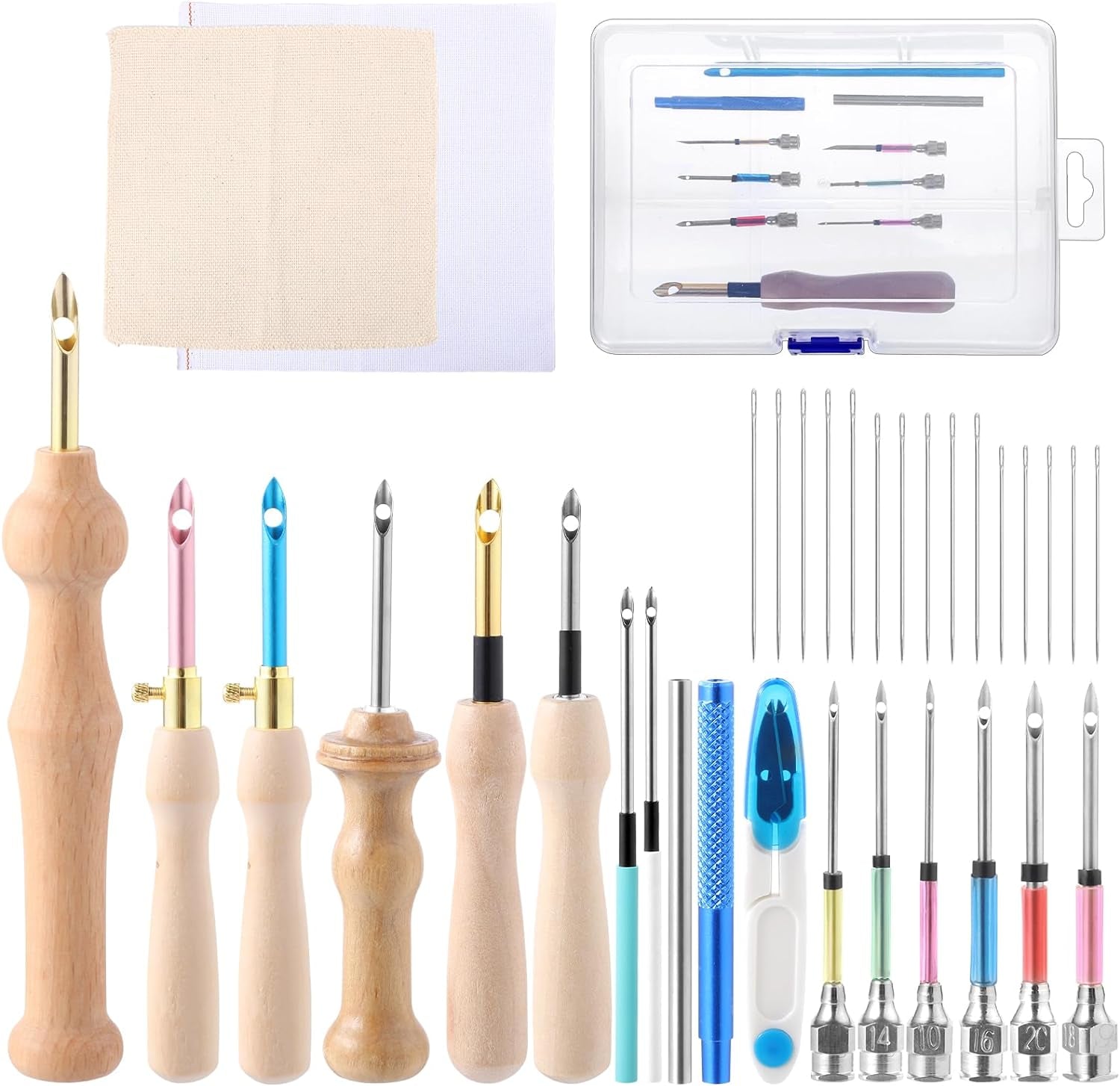 35 Pcs Punch Needle Kit, Punch Needle Tool Adjustable Punch Needle Embroidery Kits Include Wooden Handle Embroidery Pen Set, Big Eye Needles, Punch Needle Cloth - Stocking Stuffers for Adults Beginne