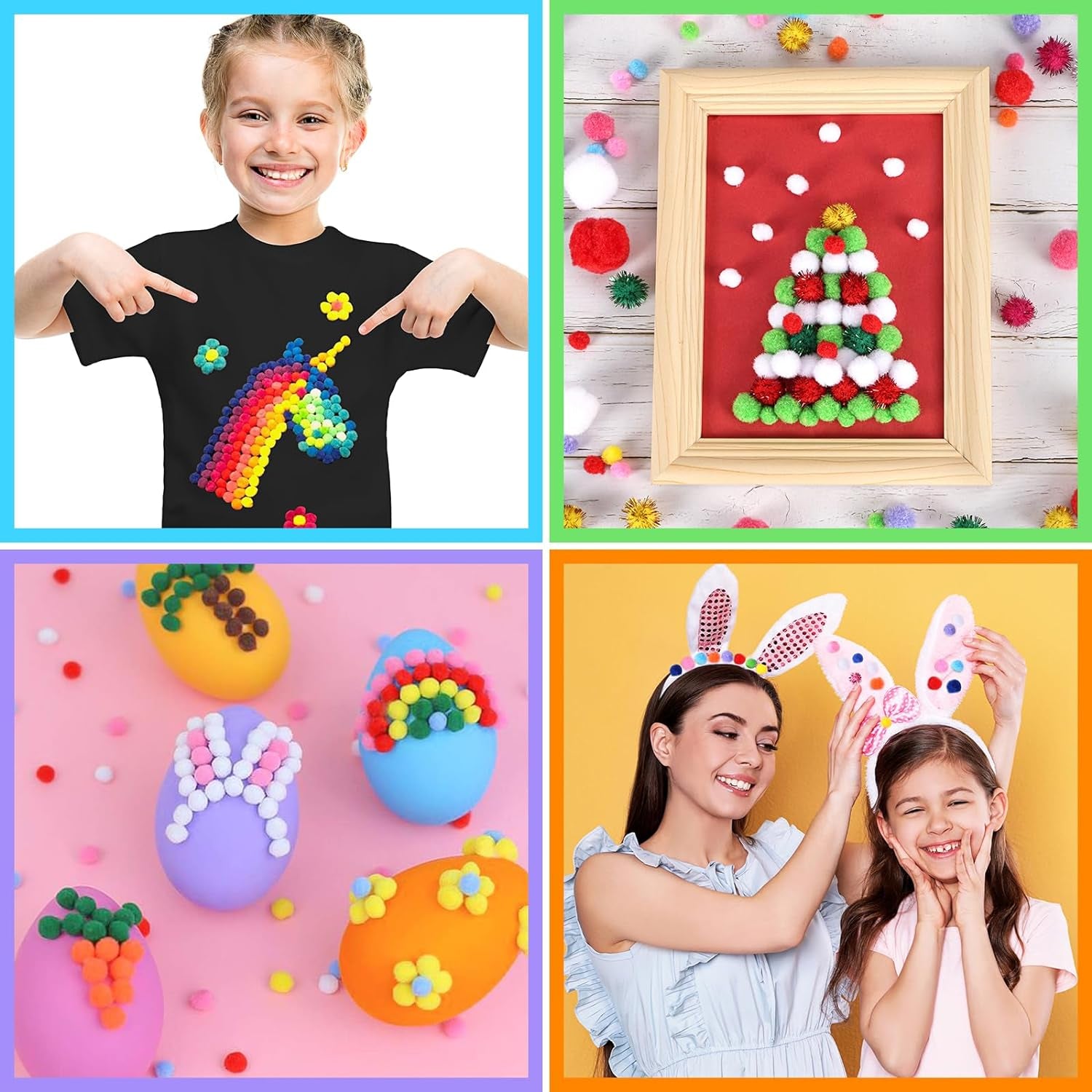 1000Pcs Multicolor Pom Pom Balls, Assorted Sizes & Colors Pompoms for Arts and Craft Making Decorations