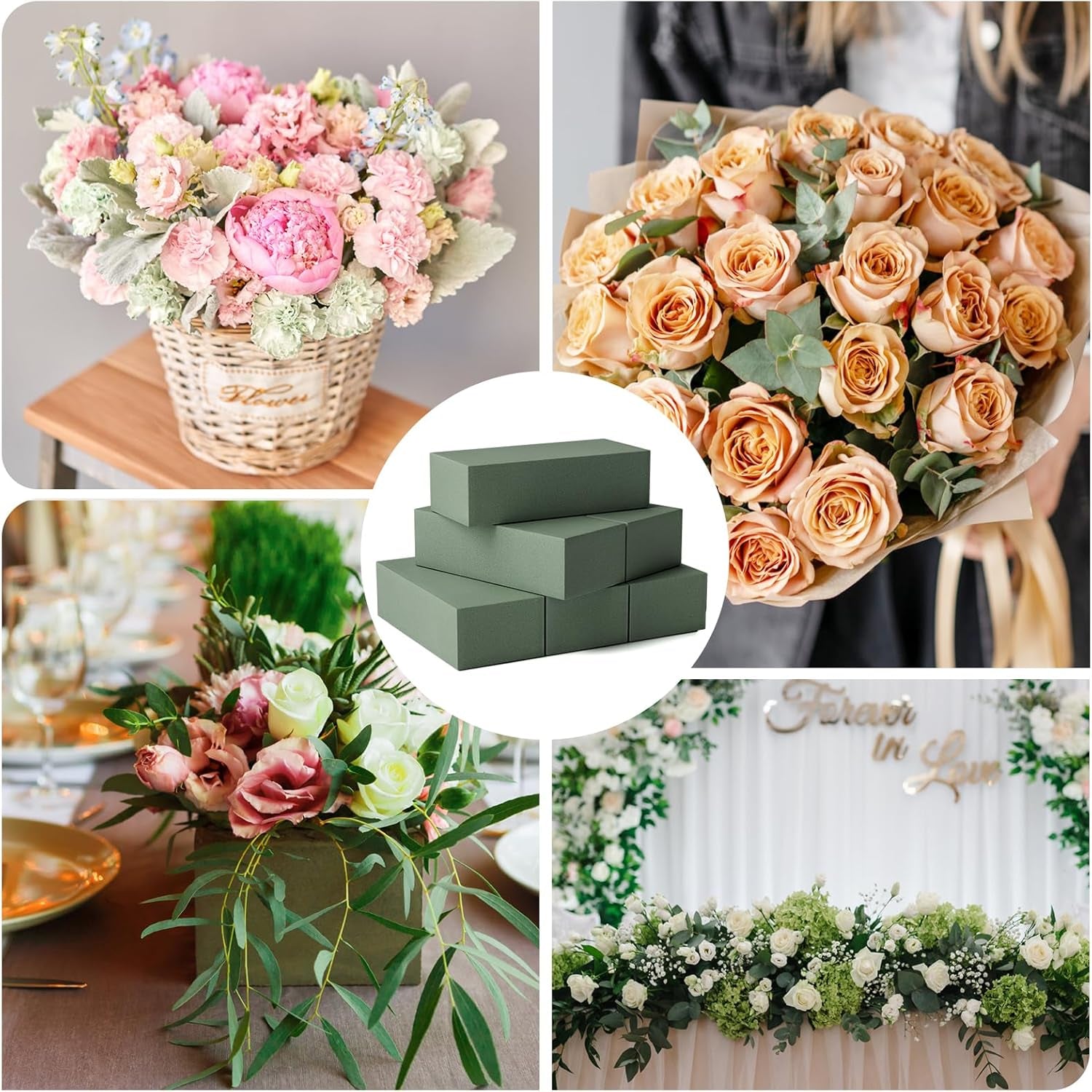 Floral Foam Blocks, Flower Foam 3 Pack, 7.5 * 3.4 * 2.2In Green Foam for Flower Arrangement Dry &amp; Wet Floral Foam for Fresh Flowers Artificial for Diys, Arts, Crafts &amp; Weddings