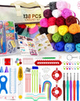 138-Piece Complete Crochet Kit for Beginners Adults & Kids, 25 Acrylic Yarn Colors, Ergonomic Hooks, Scarf Loom, Pompom Makers - Make Amigurumi, Scarves - Learn to Crochet Book - Ideal for All Ages