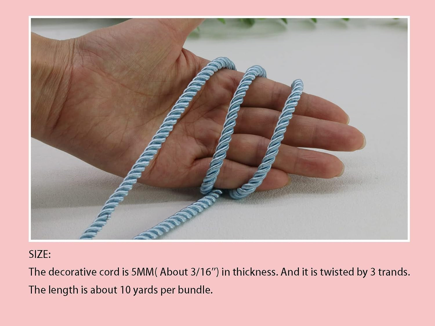 U Pick 10Yds 5Mm 3 Braided Cord Decorative Twisted Satin Polyester Twine Cord Rope String Thread Shiny Cord Choker Thread (02:Blue)