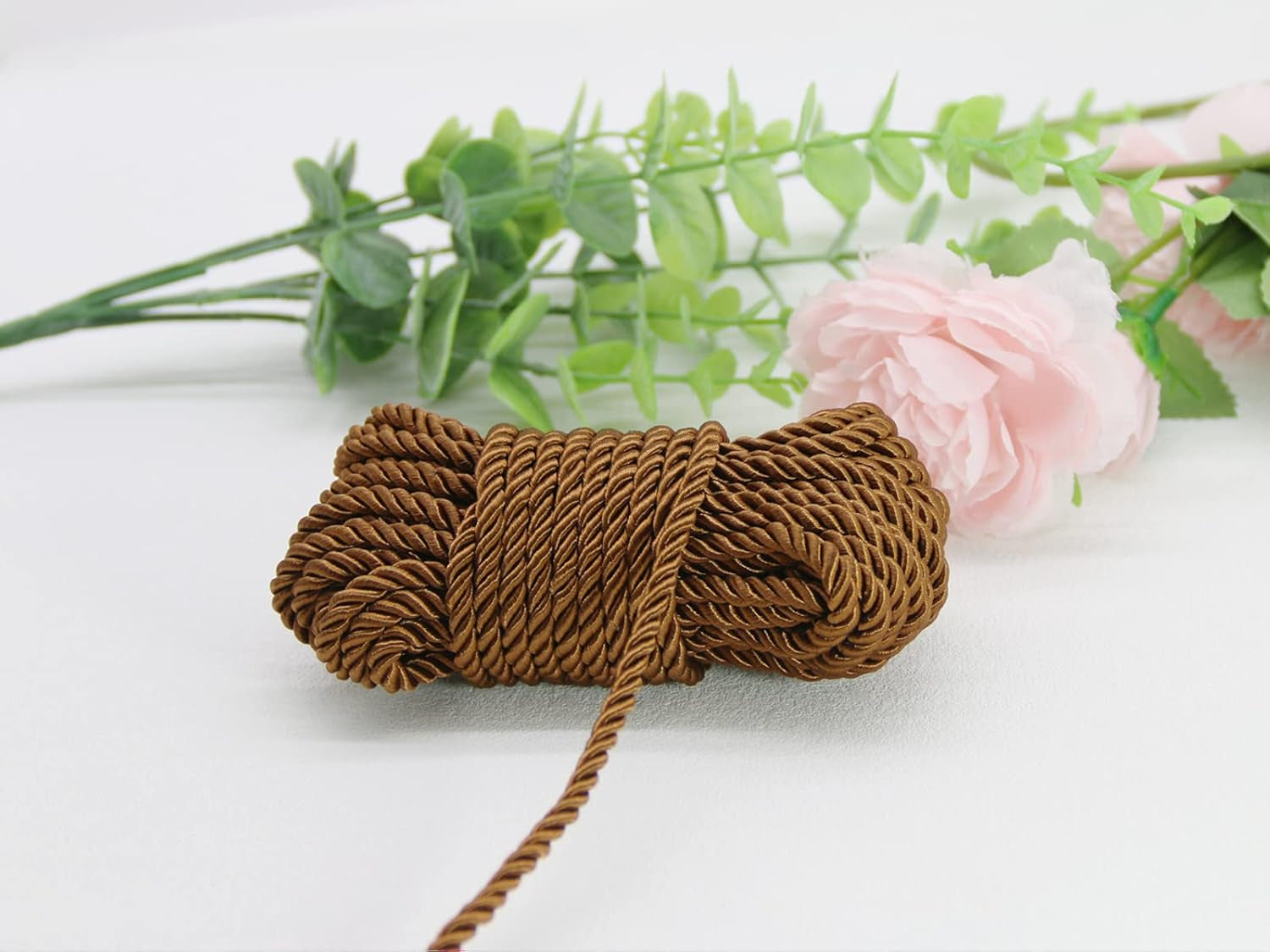 U Pick 10Yds 5Mm 3 Braided Cord Decorative Twisted Satin Polyester Twine Cord Rope String Thread Shiny Cord Choker Thread (15:Coffee)