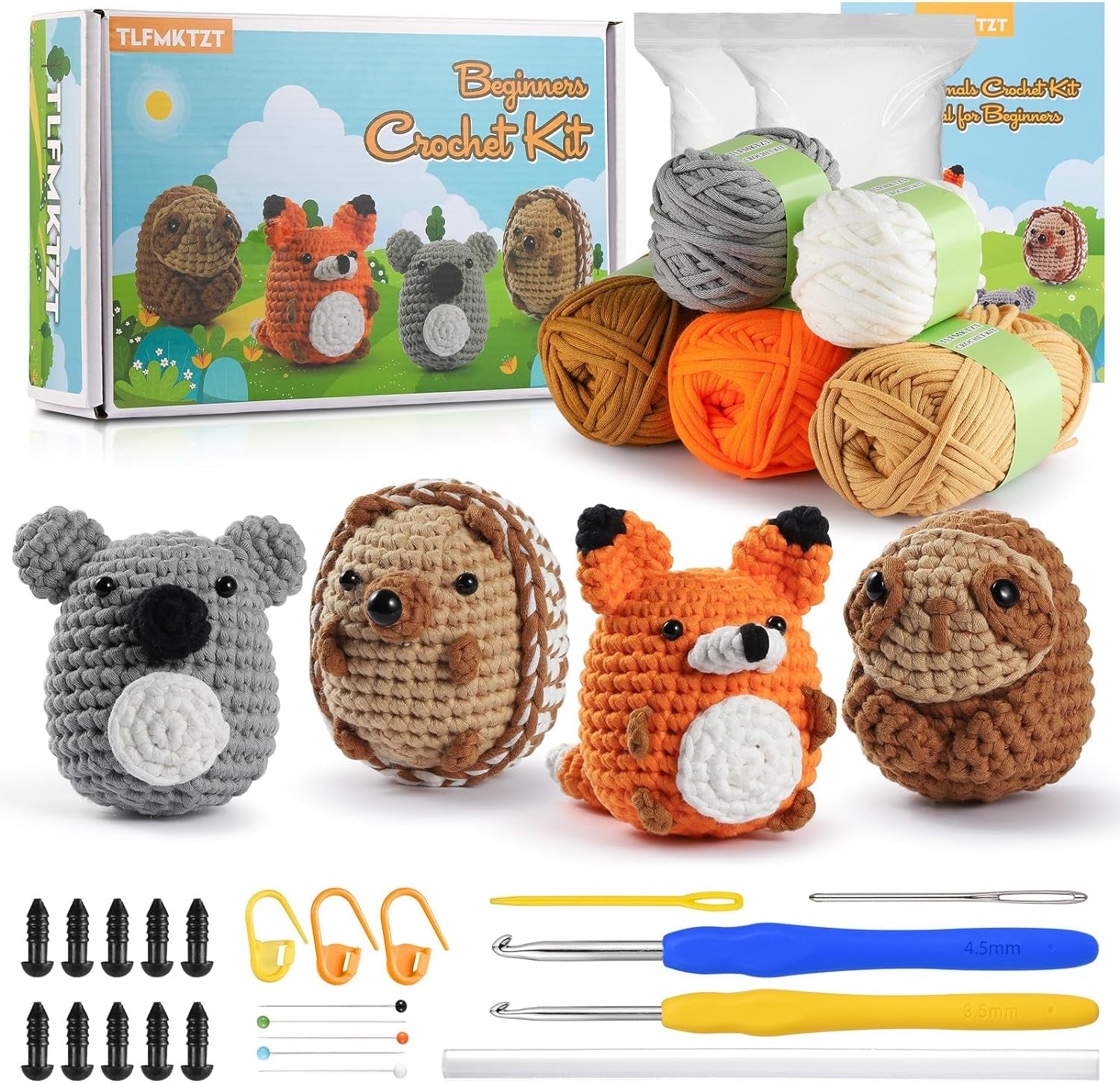 Crochet Kit for Beginners, 4PCS Crochet Animal Kit for Adults Kids, Learn to Crochet with Step-By-Step Video with Writtern Pattern