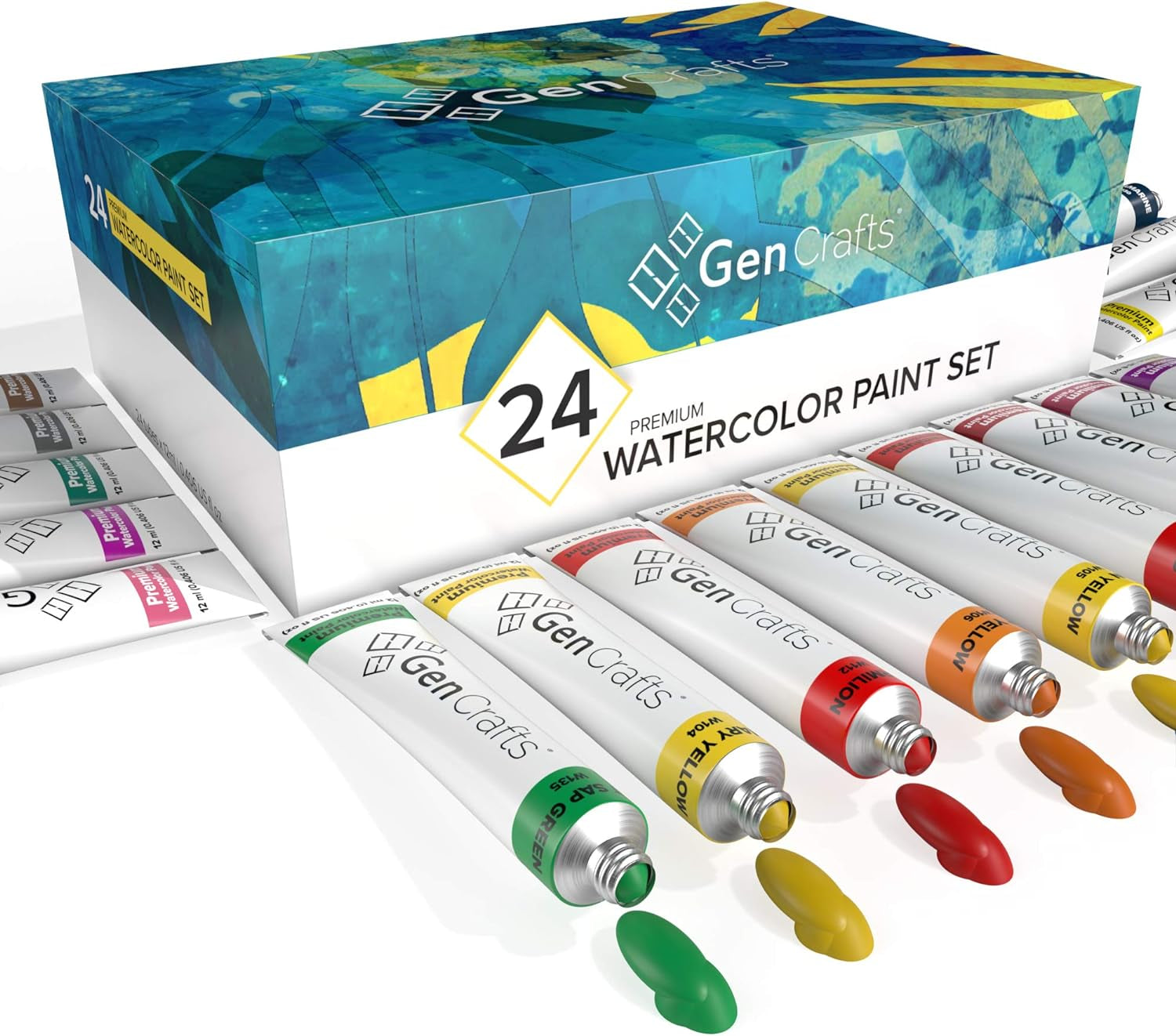 Watercolor Paint 24 Colors Set 12Ml/ 0.4Oz. - Quality Non Toxic Pigment Paints for Canvas, Fabric, Crafts, and More
