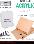 Tabletop Easel Set - 24 Pieces Starter Kit - Artist Acrylic Painting Kit with 12 Acrylic Paints Set, Canvas Panels, Brushes, Wooden Palette for Kids, Adults, Beginners, Professionals