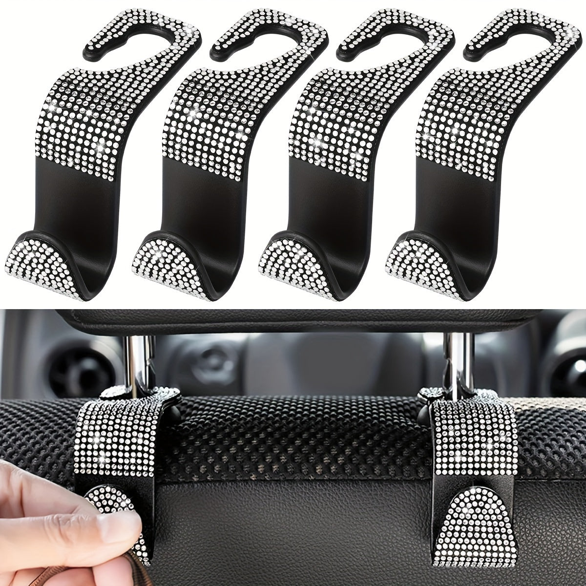 Crystal Car Seat Back Hooks – Heavy-Duty ABS, Bling Car Interior Accessories