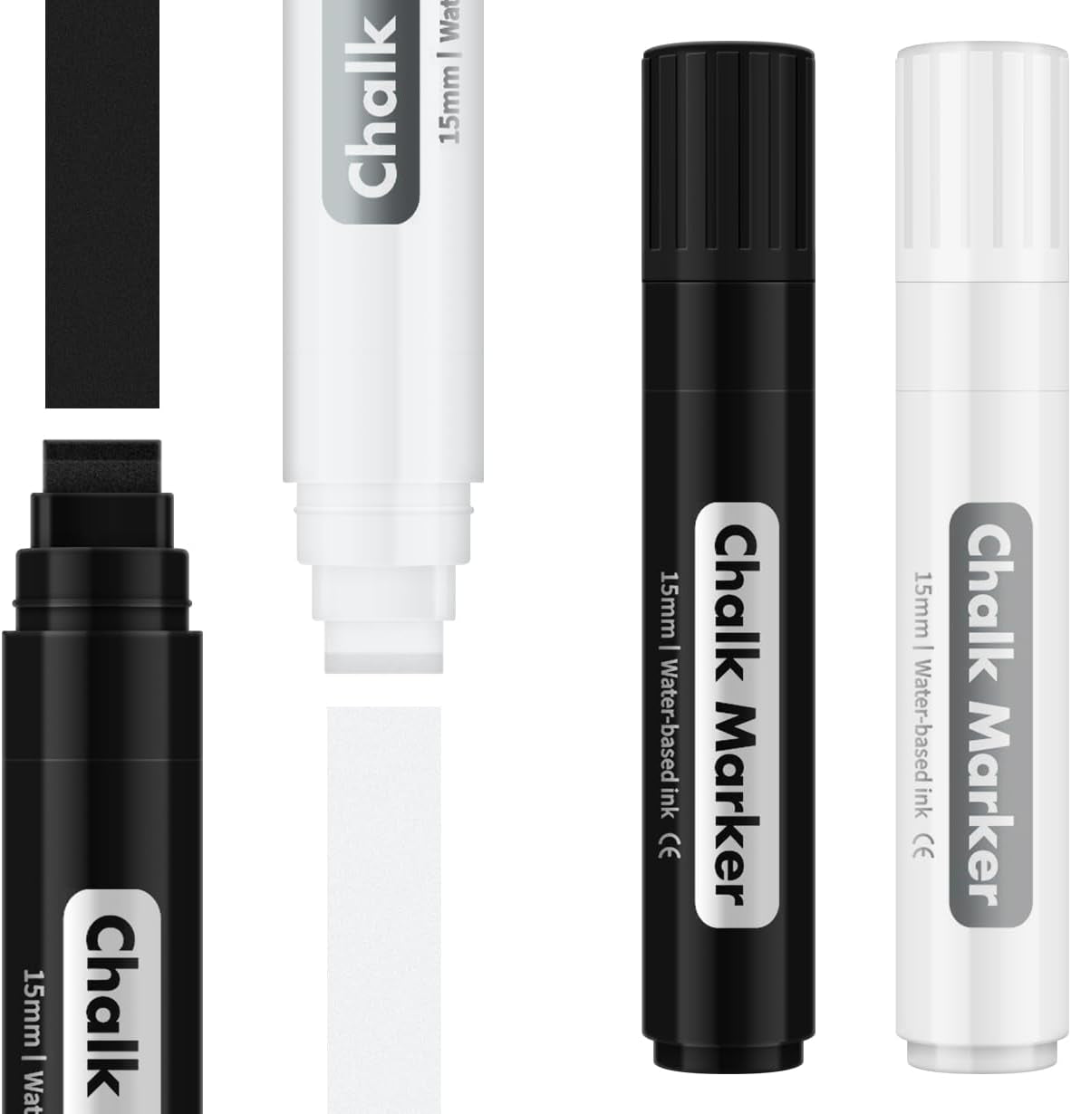 Liquid Chalk Markers Erasable Window Paint Pen: 15Mm Jumbo Wet Erase Glass Washable Markers Large Wide Tip 1 Black 2 White Chalk Markers for Chalkboard Blackboard Mirror Auto Car