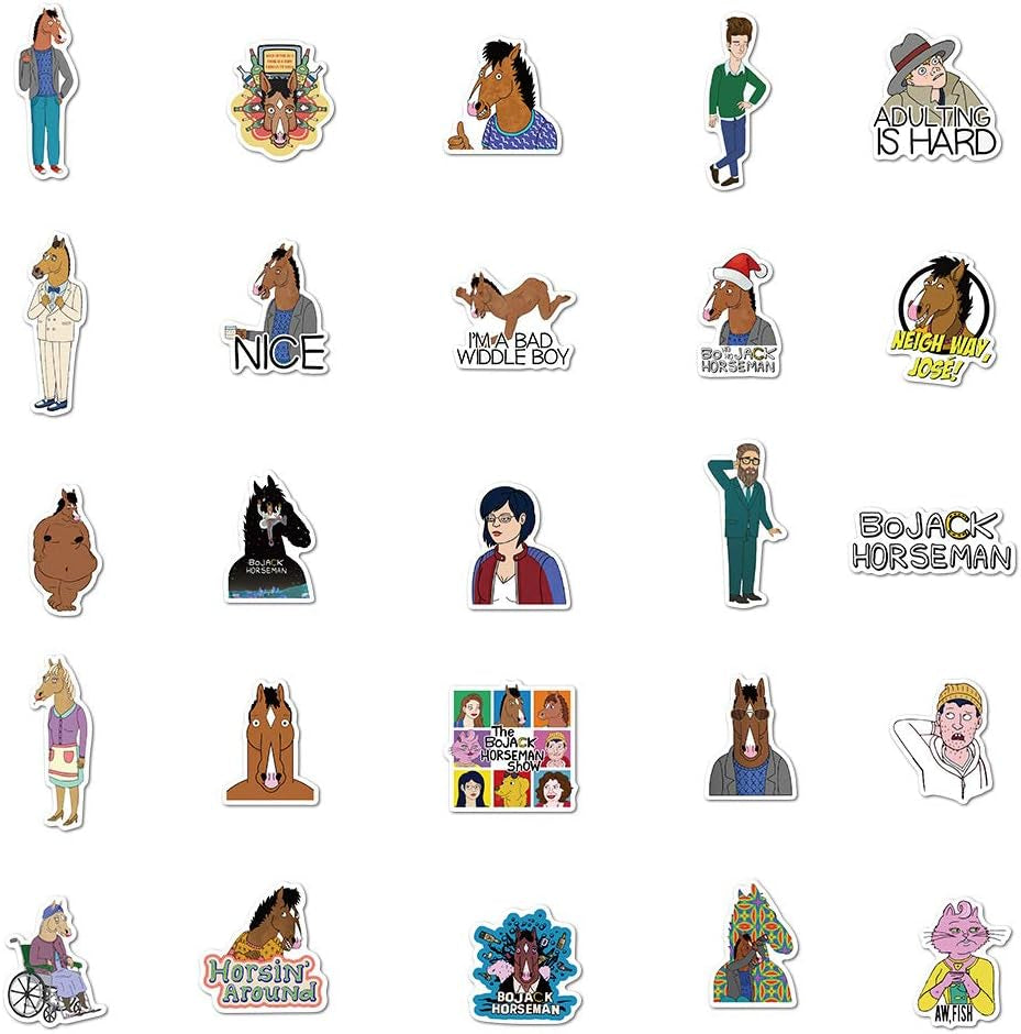 50Pcs Bojack Horseman Waterproof Stickers for Water Bottle Cup Laptop Bike Skateboard Luggage Box Vinyl Graffiti Patches BRJHSL