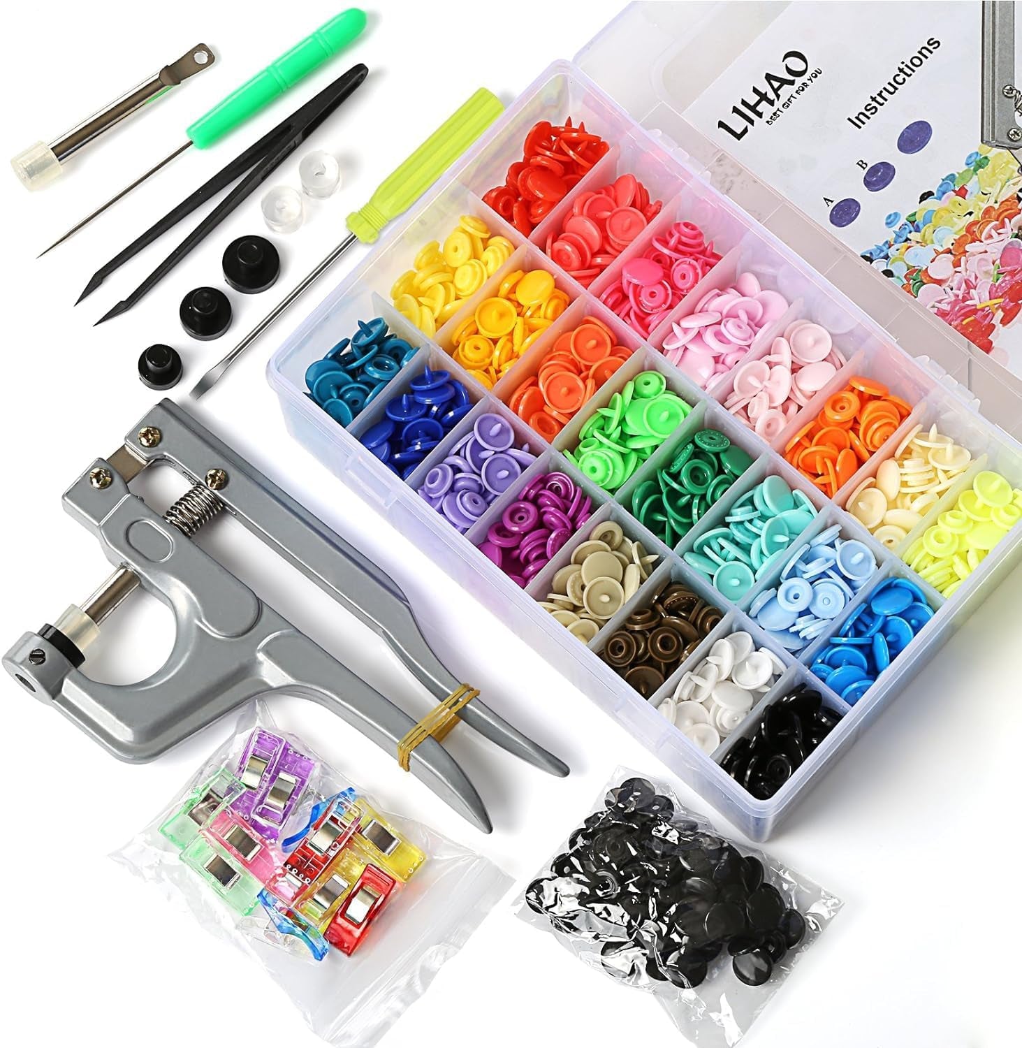 Snaps and Snap Pliers Set, 375 Sets T5 Plastic Buttons for Sewing and Crafting