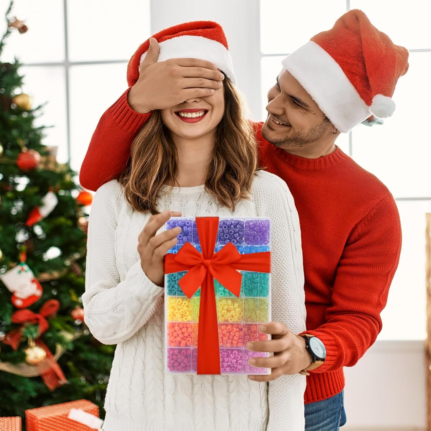 2880Pcs Pony Beads Kit, Kandi Beads for Hair, Rainbow Beads Plastic Bead for Craft 6 X 9Mm 24 Colors 4 Styles Large Hole Beads Set for Bracelets Jewelry Making