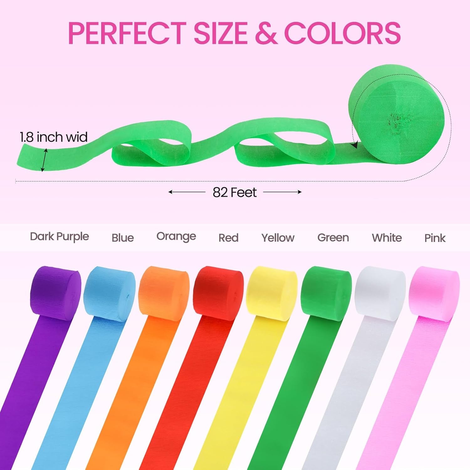 48 Rolls Crepe Paper Streamers Rainbow Streamers Party Decoration 8 Colors Party Streamers for Birthday Party Wedding Ceremony Baby Shower DIY Crafts