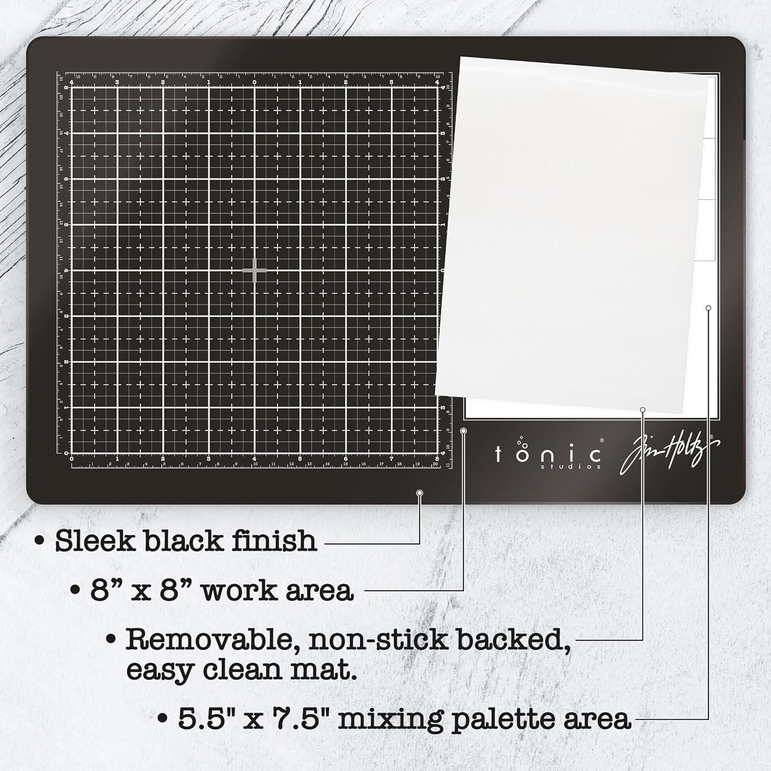 Tim Holtz Travel Glass Cutting Mat - Portable Work Surface with 8X8 Measuring Grid and Palette for Mixed Media - Art Supplies with Carry Case