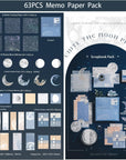63PCS Moon Embellishment Scrapbook Paper Packs for Journaling Supplies, Material Papers Memos Stamps Cards for Journals Planners Aesthetic DIY Art Crafts Collage Album