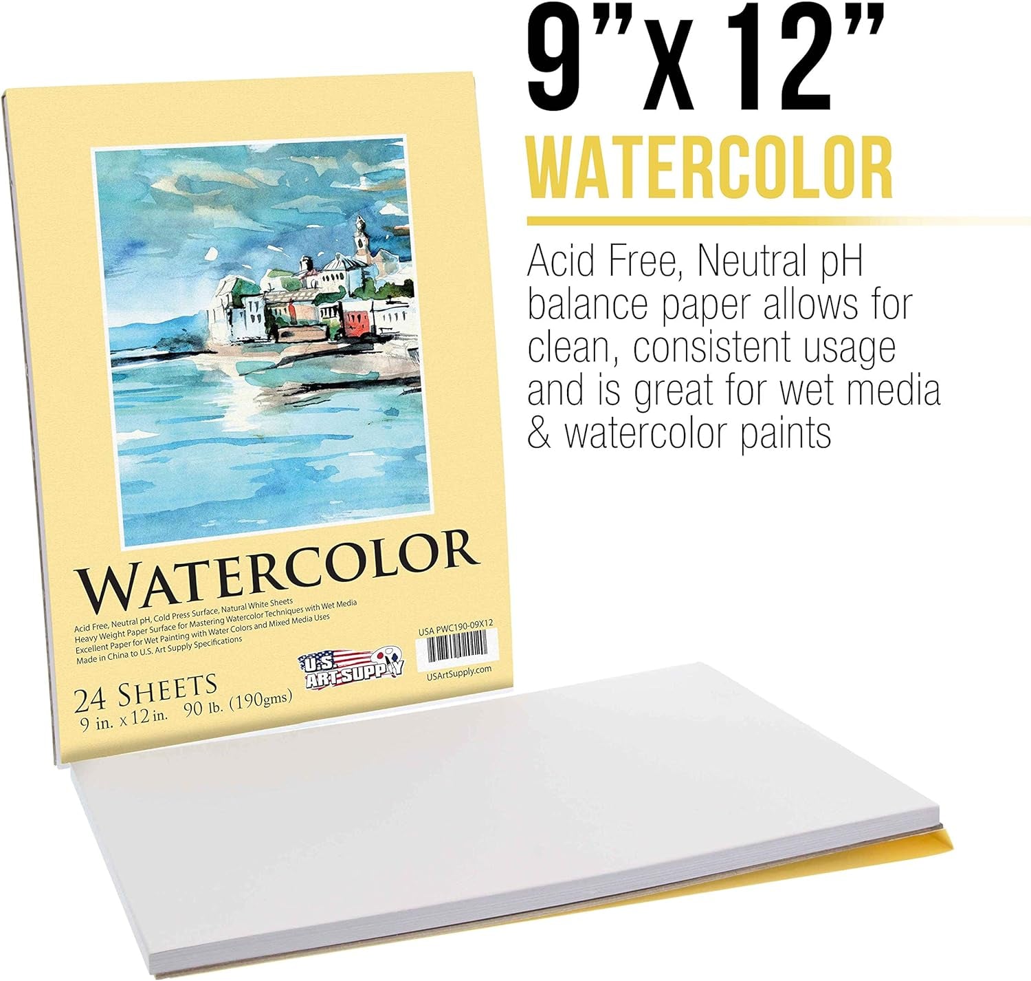 9" X 12" Premium Heavyweight Watercolor Painting Paper Pad, Pack of 2, 24 Sheets Each, 90 Pound (190Gsm) - Cold Pressed, Acid-Free, Wet, Dry &amp; Mixed Media - Artists, Students, Adults