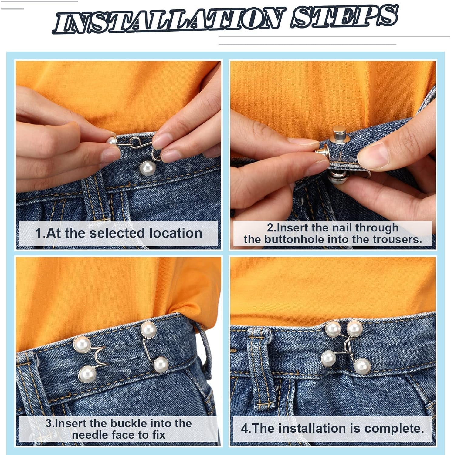 24 Pieces Jean Button Pins Adjustable Buckle Extender Set, No Sewing Required, Pant Waist Tightener for Jeans Dress Fit Instant Button, 4 Set (Pearl and Diamond Style)