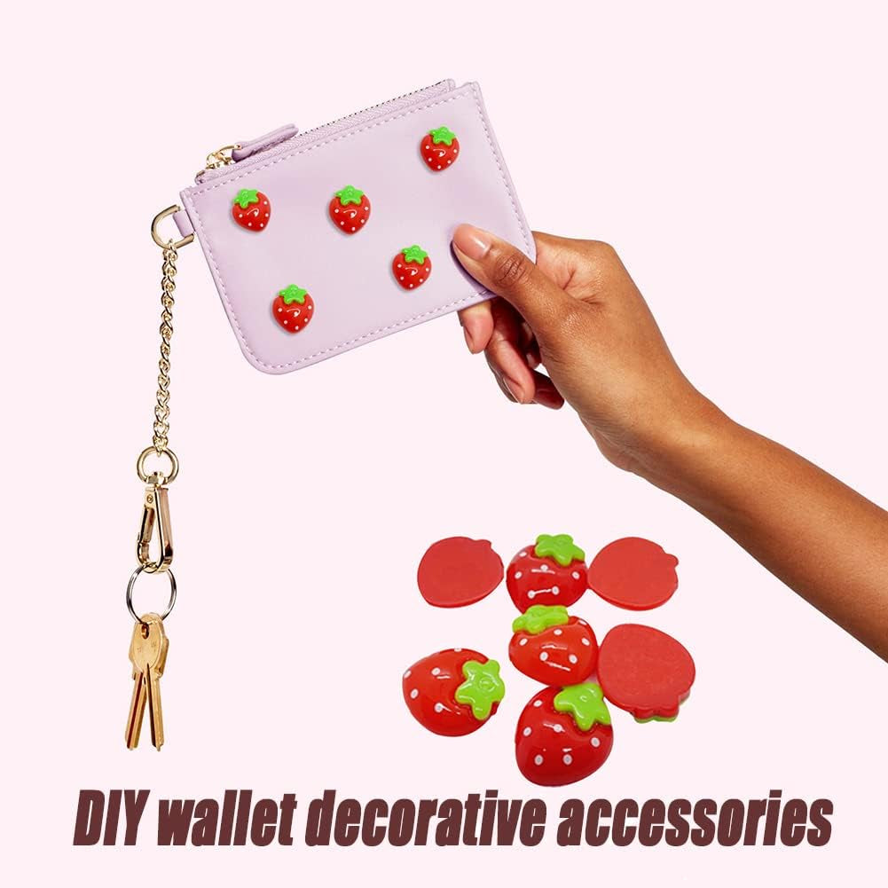 HWAQHDYL 50 Pcs Resin Strawberry Flat Back Cute Flat Back Charms Kids Scrapbooking Embellishment for DIY Craft Decors Hair Accessories Craft Making (B)