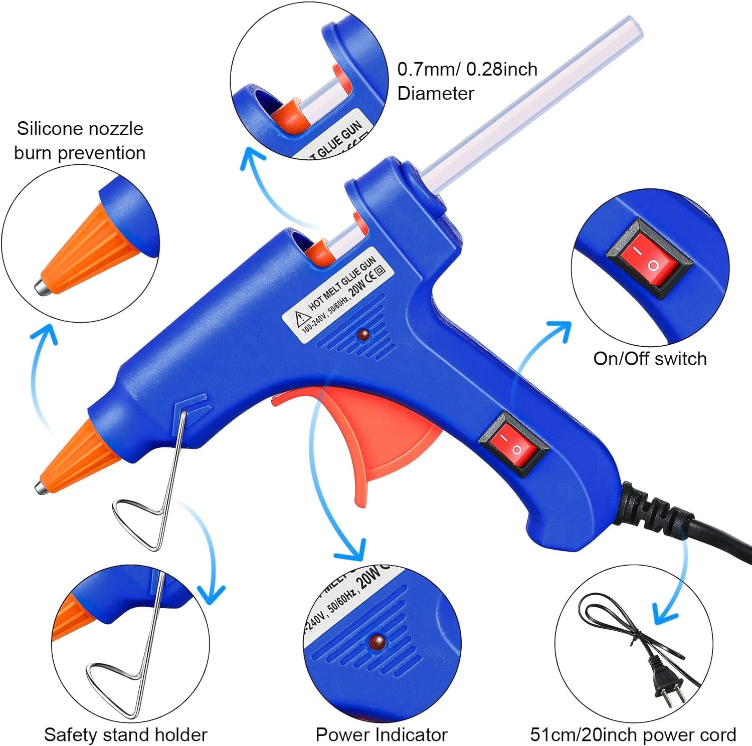 Mini Hot Glue Gun with Glue Sticks for Class Projects Small Hot Melt Gun for Kids Low Temp Glue Gun with Rubber Protector Craft Glue Gun for DIY Arts, Sealing, Home Repairs, 20 W (4 Pieces)