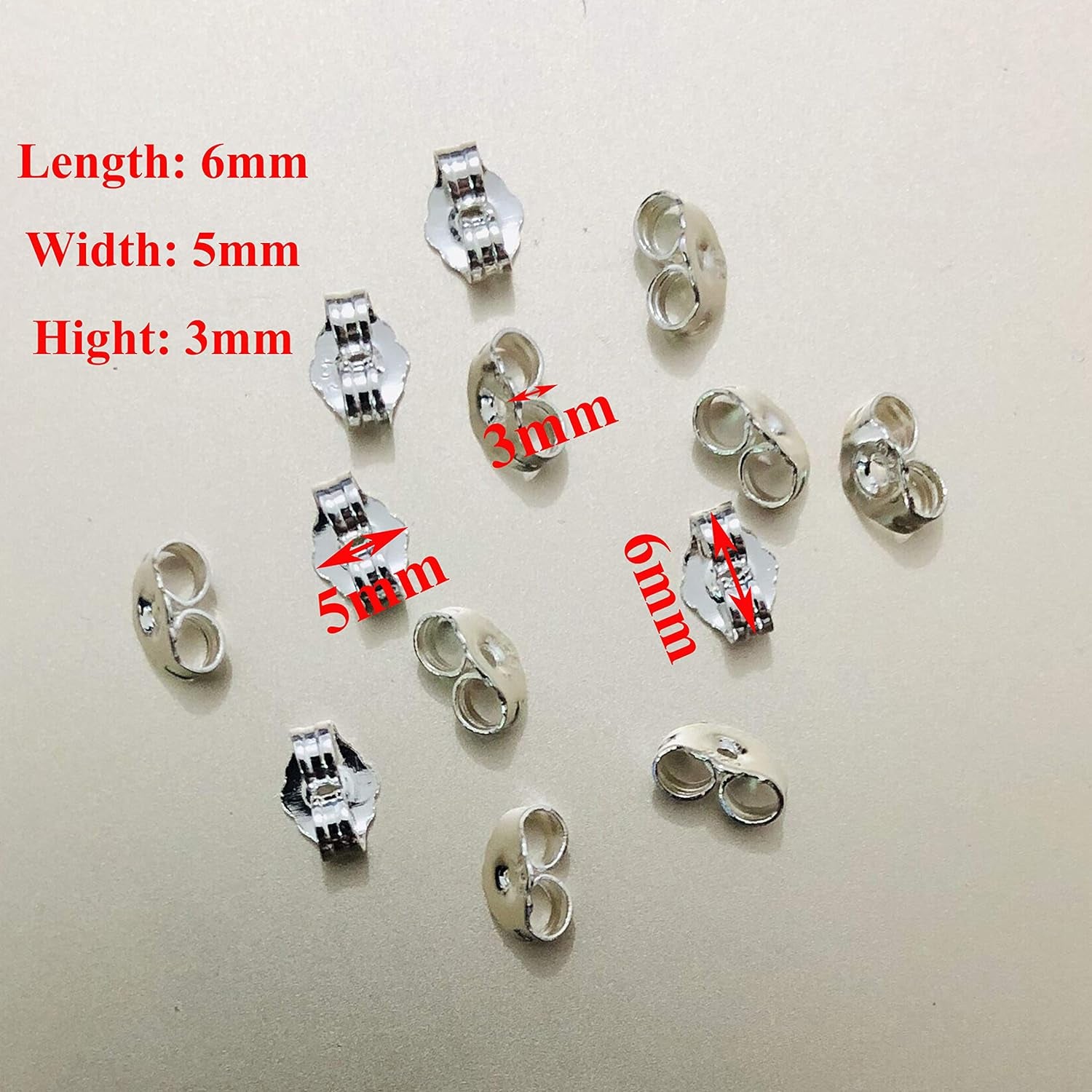12Pcs/6 Pairs 925 Sterling Silver Earring Backs Replacement Secure Ear Locking for Stud Earrings Ear Nut for Posts, 5X6Mm