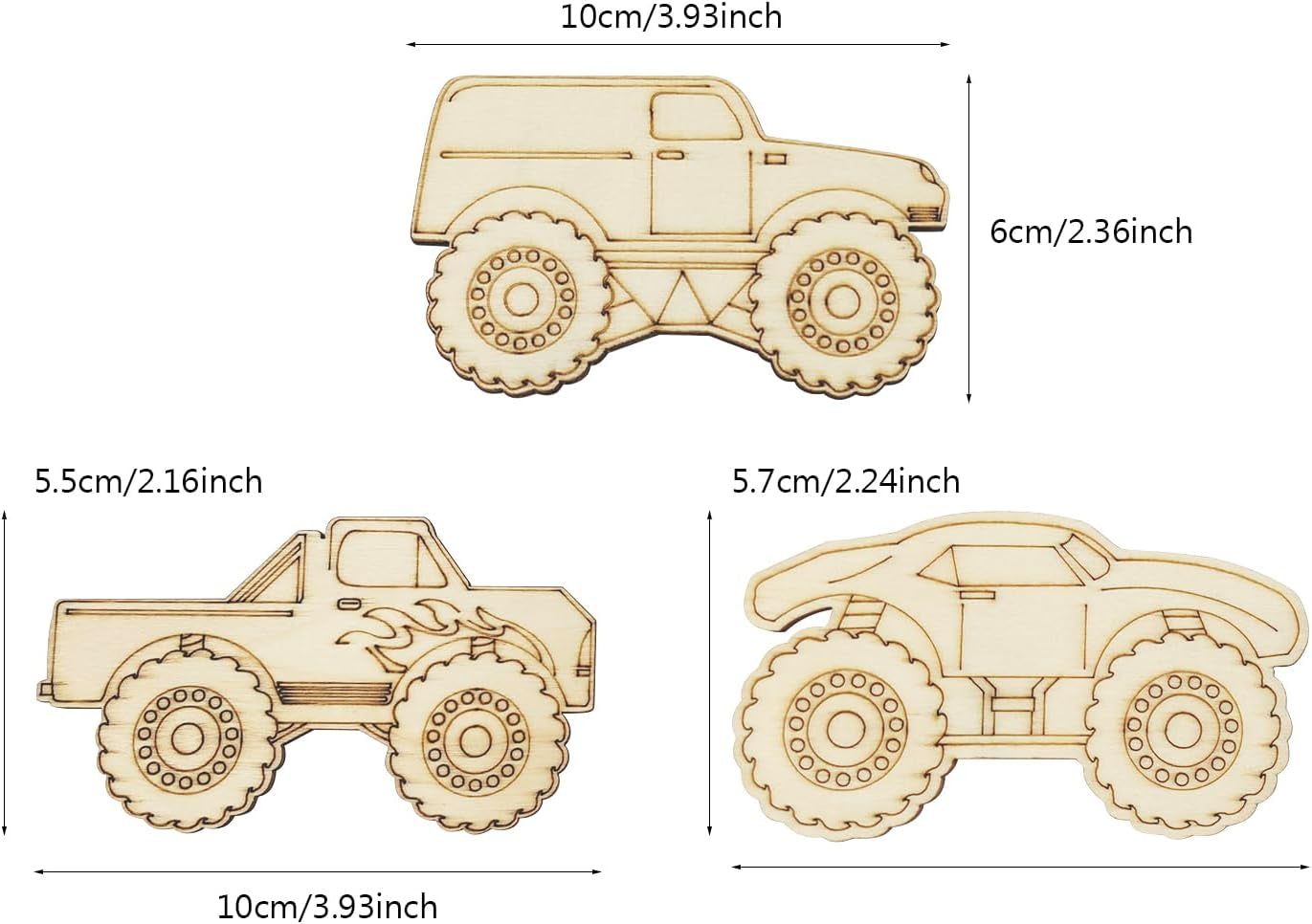 30 Pack Unfinished Wood Monster Truck Cutouts Crafts Truck Party Game Favors Vehicles to Paint Wooden Truck Hanging Ornaments DIY Gift Tags for Home Party Decoration Craft Project