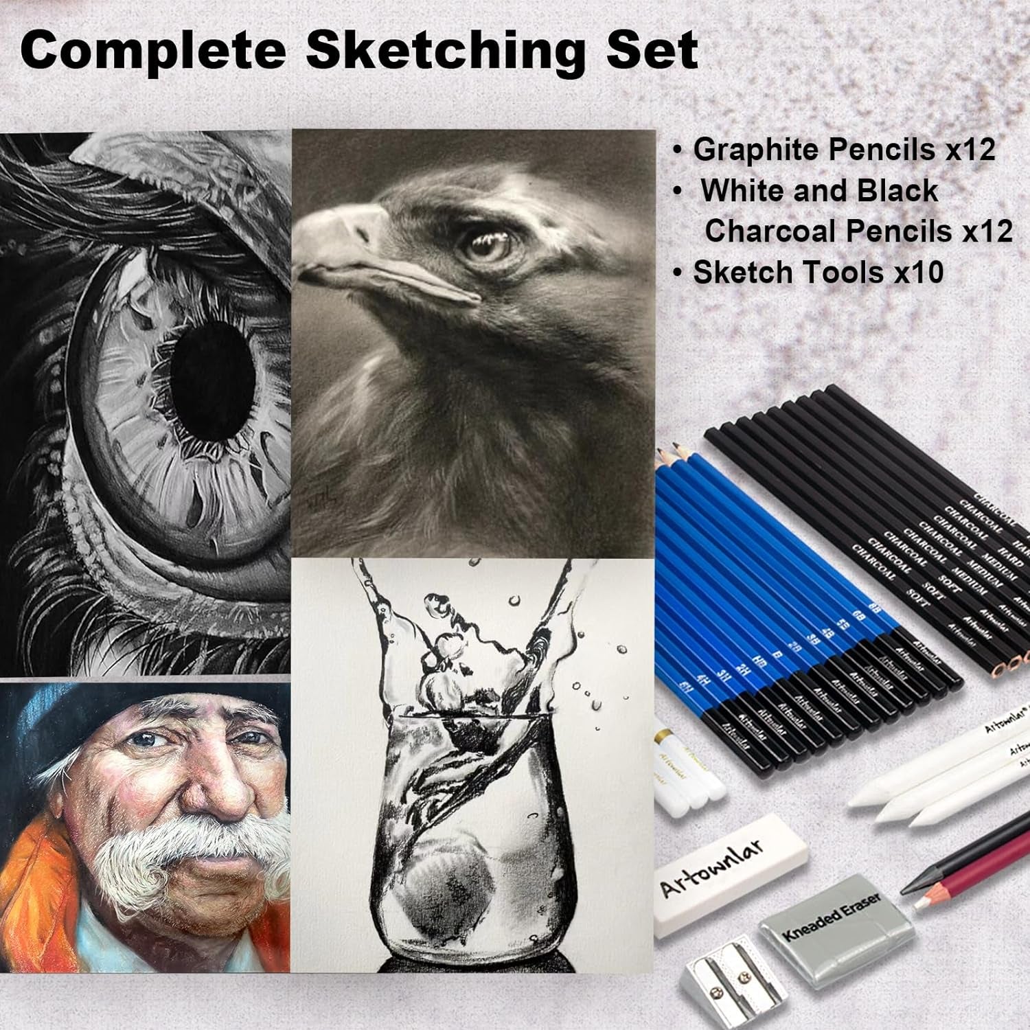 72 Pack Drawing Sketching Set with 8X11" Sketchbook | Pro Art Supplies Kit for Artist Adults Teens Beginner | Graphite Charcoal, Watercolor & Metallic Colored Pencils in Gift Case.