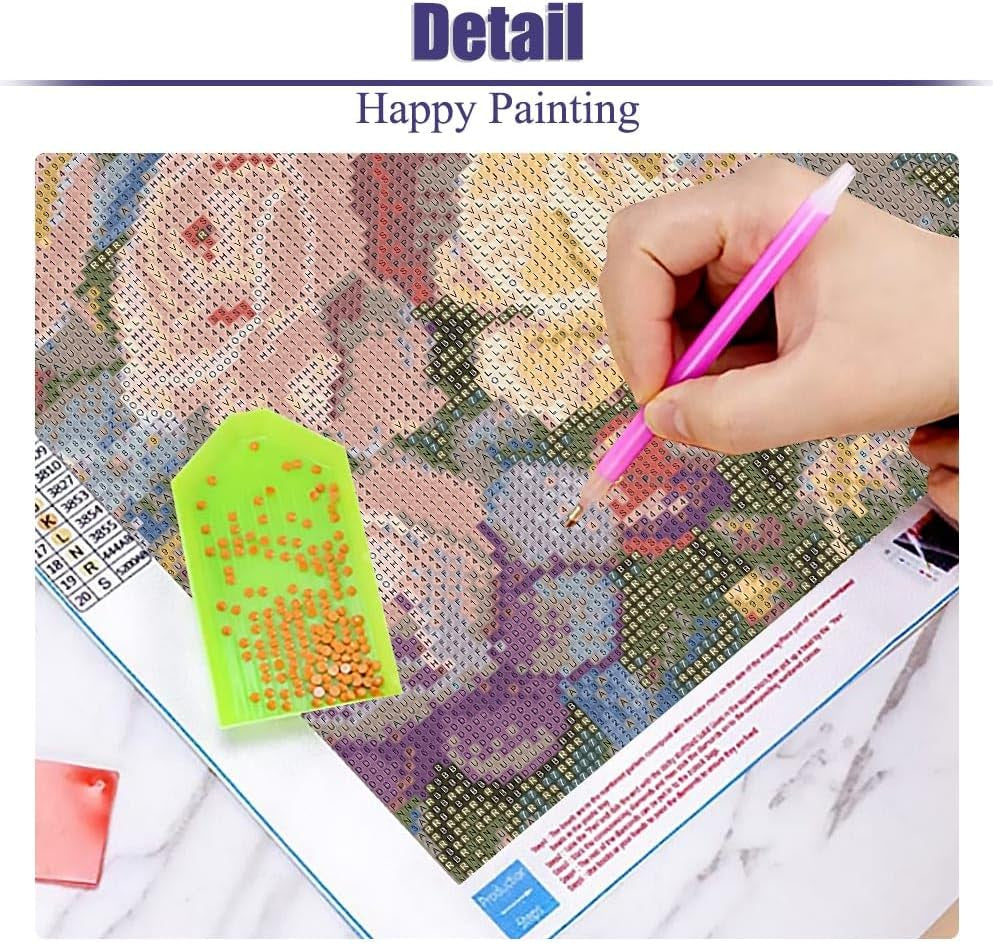 5D Flower Diamond Painting Kits for Adults, DIY Rose Diamond Art Kits, round Full Drill Gem Arts and Crafts Kits for Home Wall Decor Present(16X12Inch)
