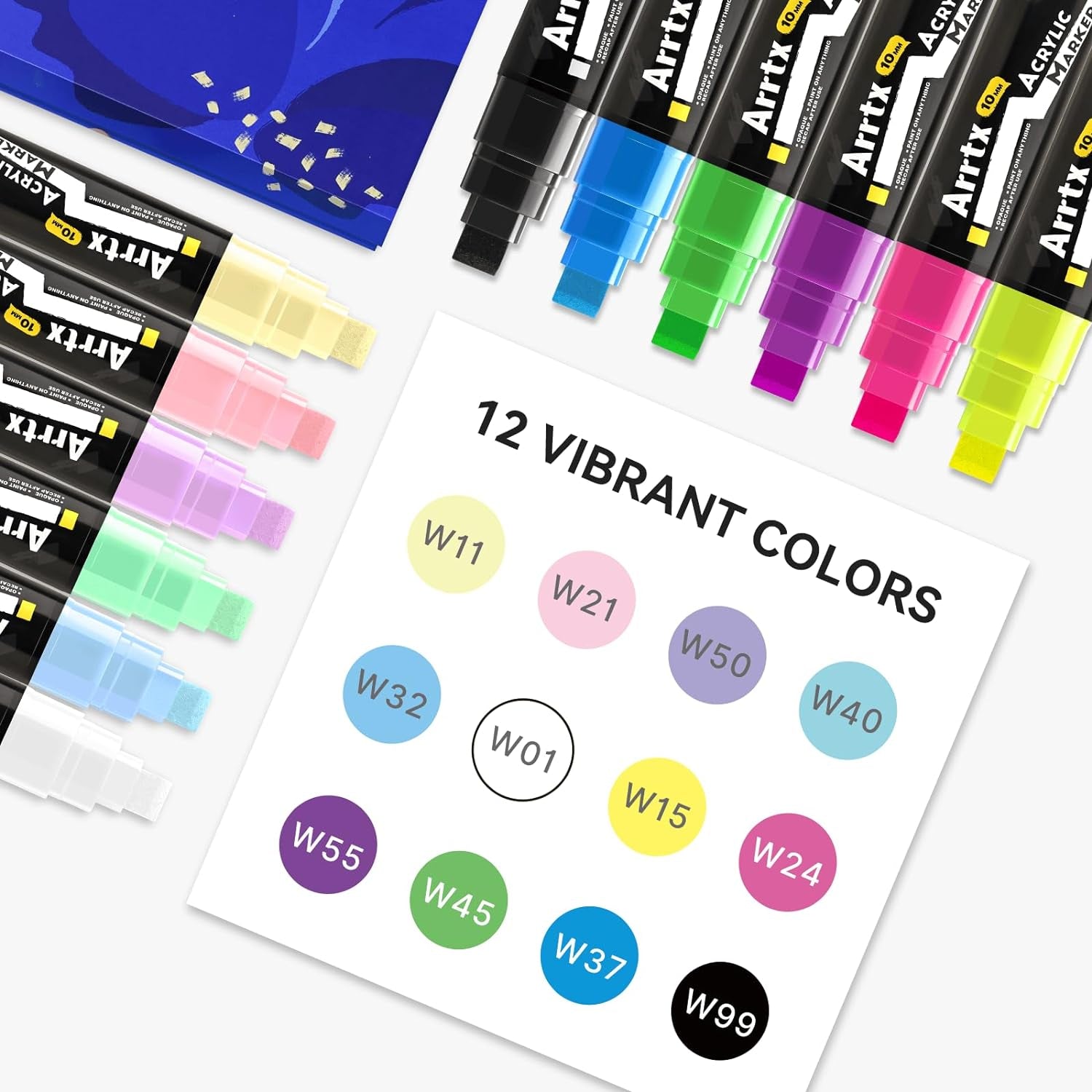 Jumbo Poster Markers, 10Mm Jumbo Felt Tip 12 Colors, Acrylic Paint Markers Permanent Paint Pens for Rock Painting, Blackboards, Windshield, Outdoor Paintings DIY Crafts Making