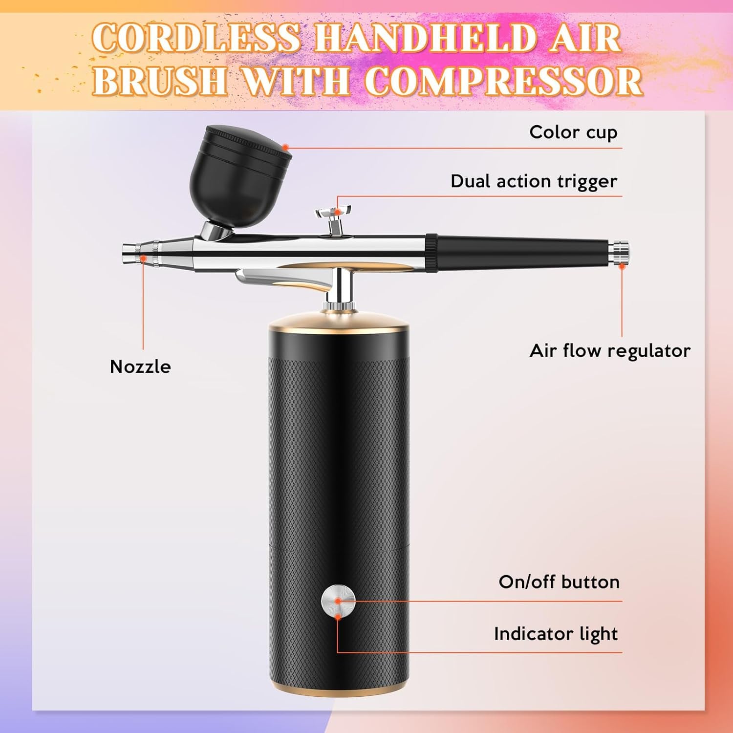 Cordless Airbrush Kit, Airbrush Kit with 0.3Mm Tip, Handheld Rechargeable Air Brush with Compressor for Makeup, Nailart, Painting, Cake, Cookie, Model