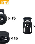 45 Pcs Plastic Cord Locks End Spring Stopper, Spring Cord Toggle for Drawstrings, Bags, Mask Adjustment, Clothing, Black