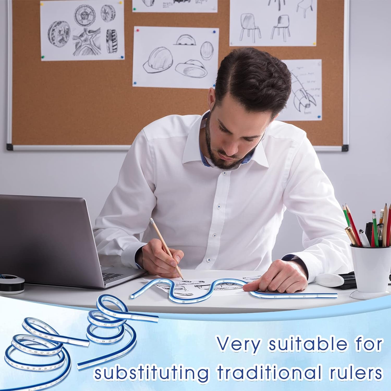 2 Pieces 24'' and 36'' Flexible Curve Rulers Double Side Scale Ruler for Sewing Woodworking Engineering Drawing Design Graphics Garment