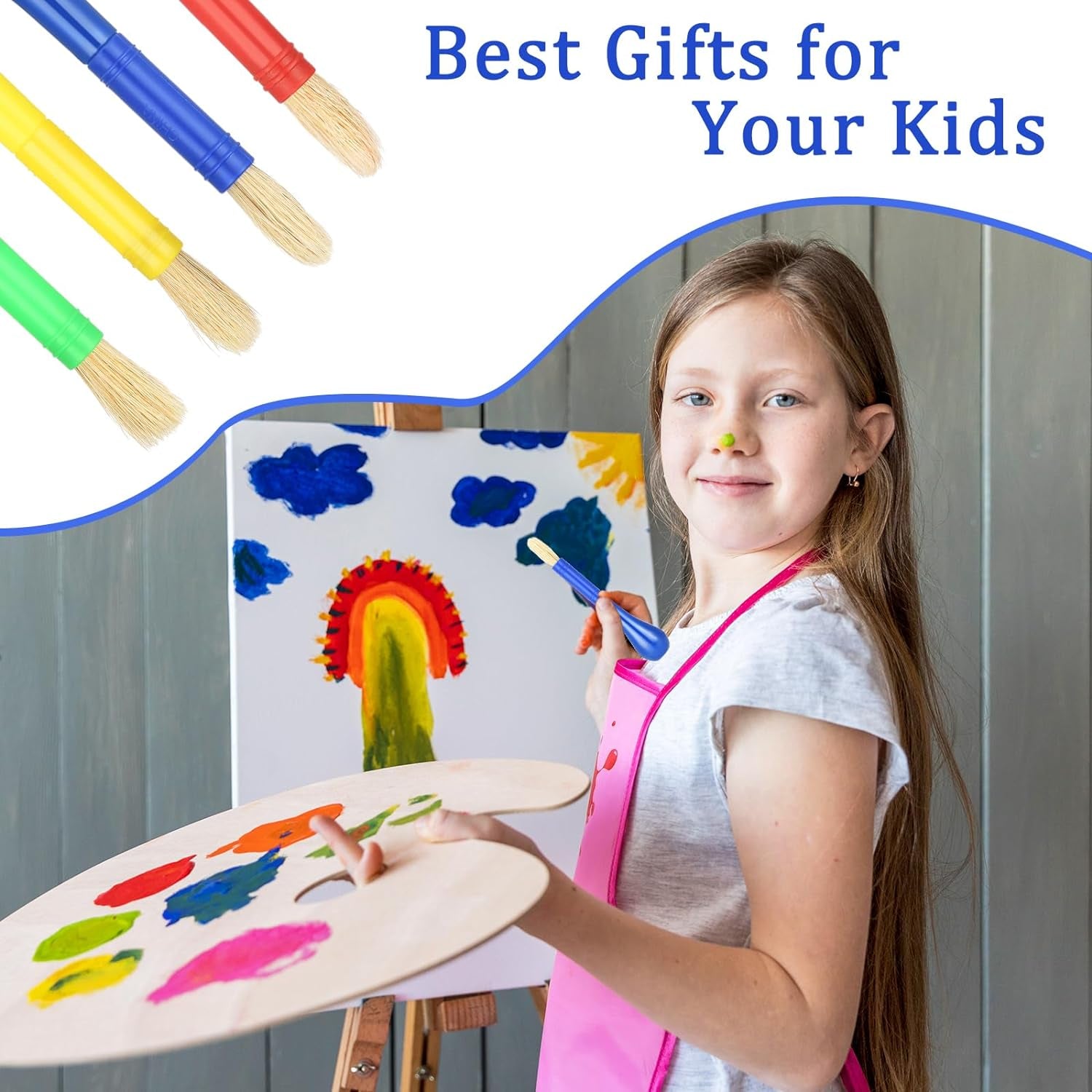 4 Piece Kids Paint Brushes, Jumbo Children'S Paintbrushes Artist Paint Brushes with Easy to Hold Handles Grip Toddler Tempera Paint Brushes Kids Craft Paint Brushes for Kids Painting