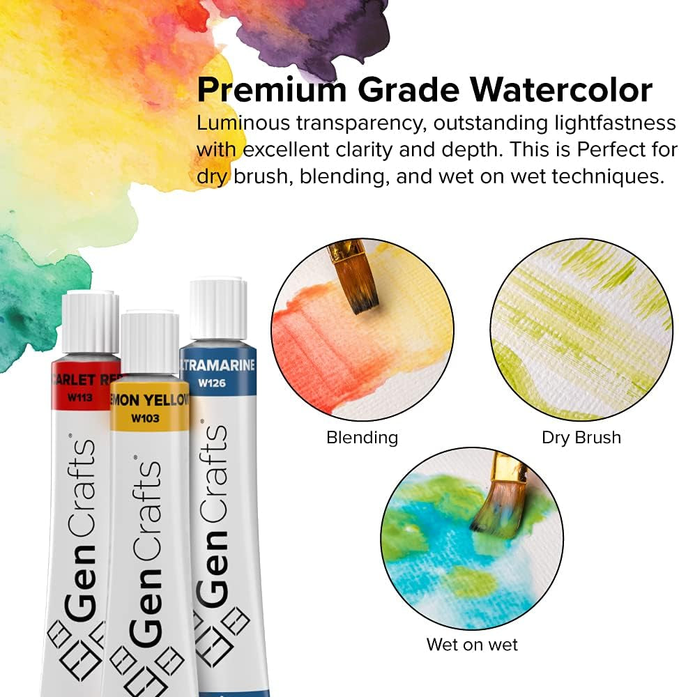 Watercolor Paint 24 Colors Set 12Ml/ 0.4Oz. - Quality Non Toxic Pigment Paints for Canvas, Fabric, Crafts, and More