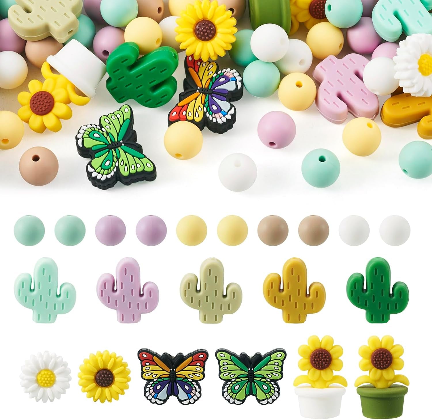 65Pcs Daisy Flower Silicone Focal Beads Yellow Silicone Rubber Beads Summer Focal Bracelet Beads Glass Rhinestone Beads for Necklace Spring’S Festival Jewelry Making