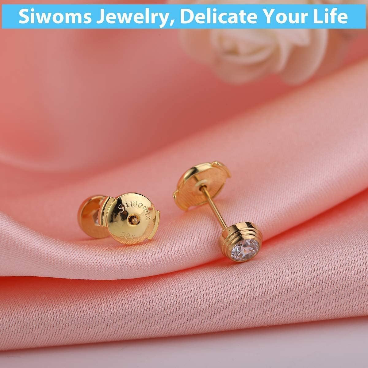 2-Pairs 14K Gold Locking Earring-Back Replacements for Studs, Hypoallergenic 925 Silver Secure Backings (No Fading, Comfort)