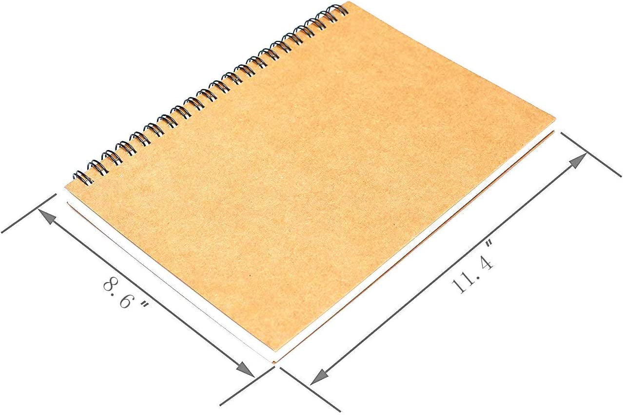 Spiral Sketch Book Large Notebook（Built-In Drawing Board） Kraft Cover Blank Sketch Pad Wirebound Sketching for Drawing Painting 8.5X11-Inch (2 Pack) 200 Sheets, 100 Sheets, 200Pages Each