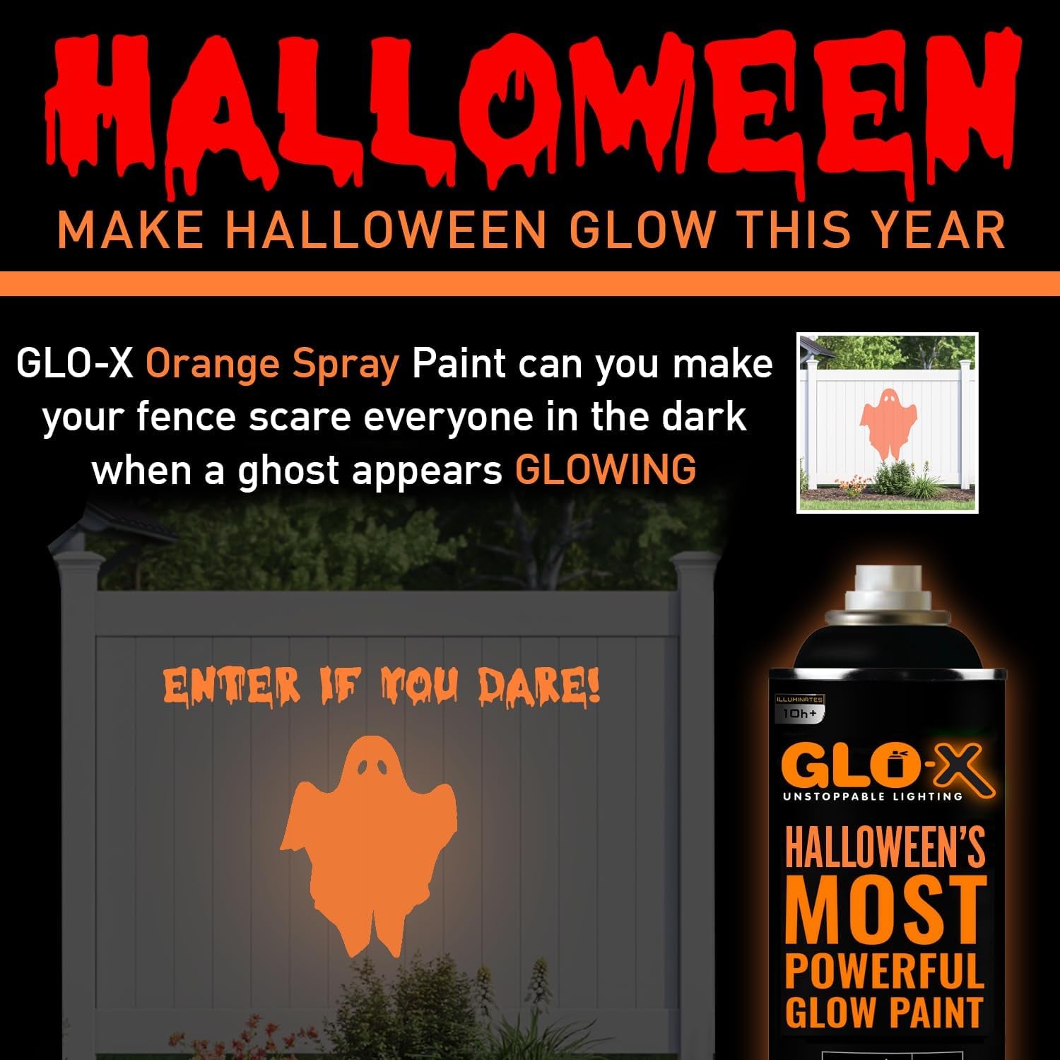 Orange Halloween Glow in the Dark Spray Paint - Make Indoor and Outdoor Halloween Decorations Glow Neon Fluorescent in the Dark - Metal Plastic Fabric