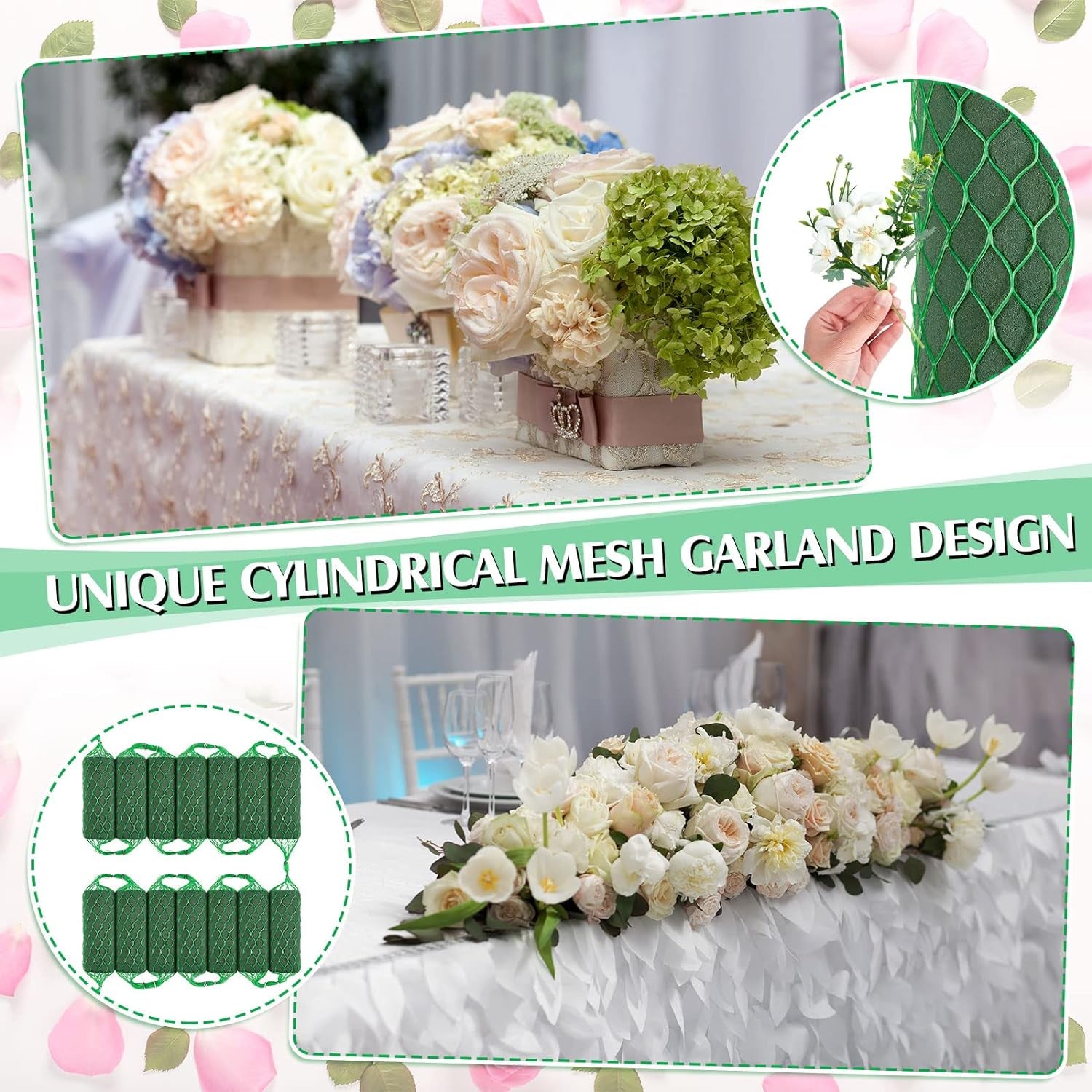 14 Pcs Floral Foam Garland 27.6Ft Absorption Flower Holder Plant Foam Flower Green Sponge Foam for Wedding Arch Door Tabletop Decoration Arrangement Home Garden Craft