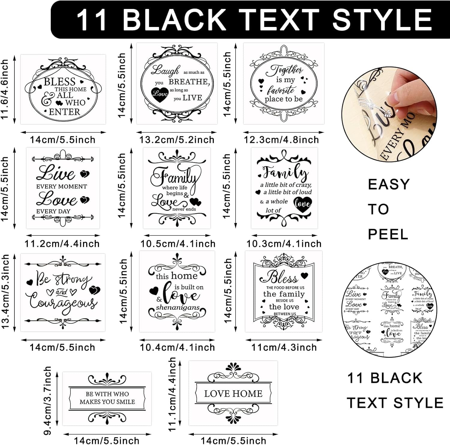 11 Sheets Vintage Word Rub on Transfers for Furniture and Crafts Black Warm Letters Rub on Transfer Furniture Stickers Decals for School Home Office DIY Art Craft Decor, 5.5 X 5.5 Inch