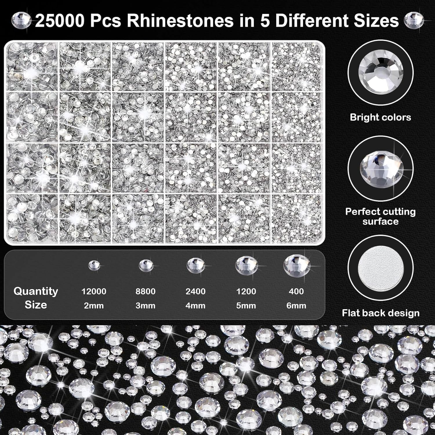 25000Pcs Silver Clear Rhinestones with B7000 Rhinestones Glue for Crafts, Flatback Gems Crystal Rhinestones Kit with Tweezer Picker Pens for Clothes Fabric Shoes, Tumblers,Jewelry Making