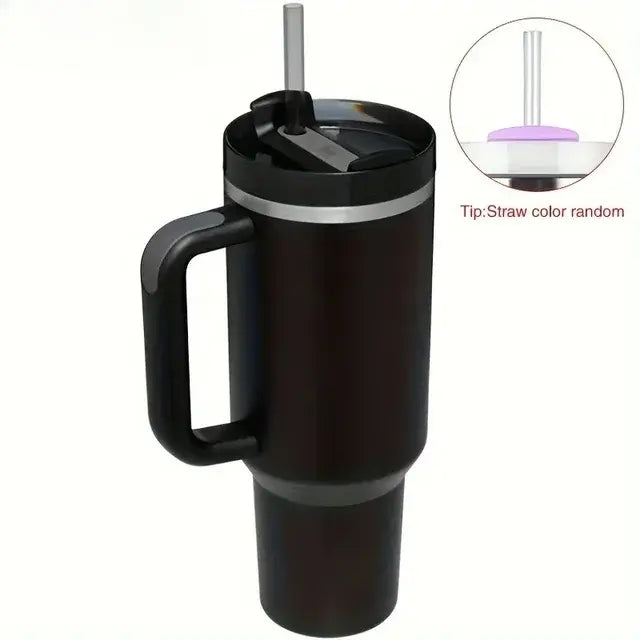 40oz stainless steel flat glass with handle and straw, sports kettle for men and women, coffee cup-perfect gift.