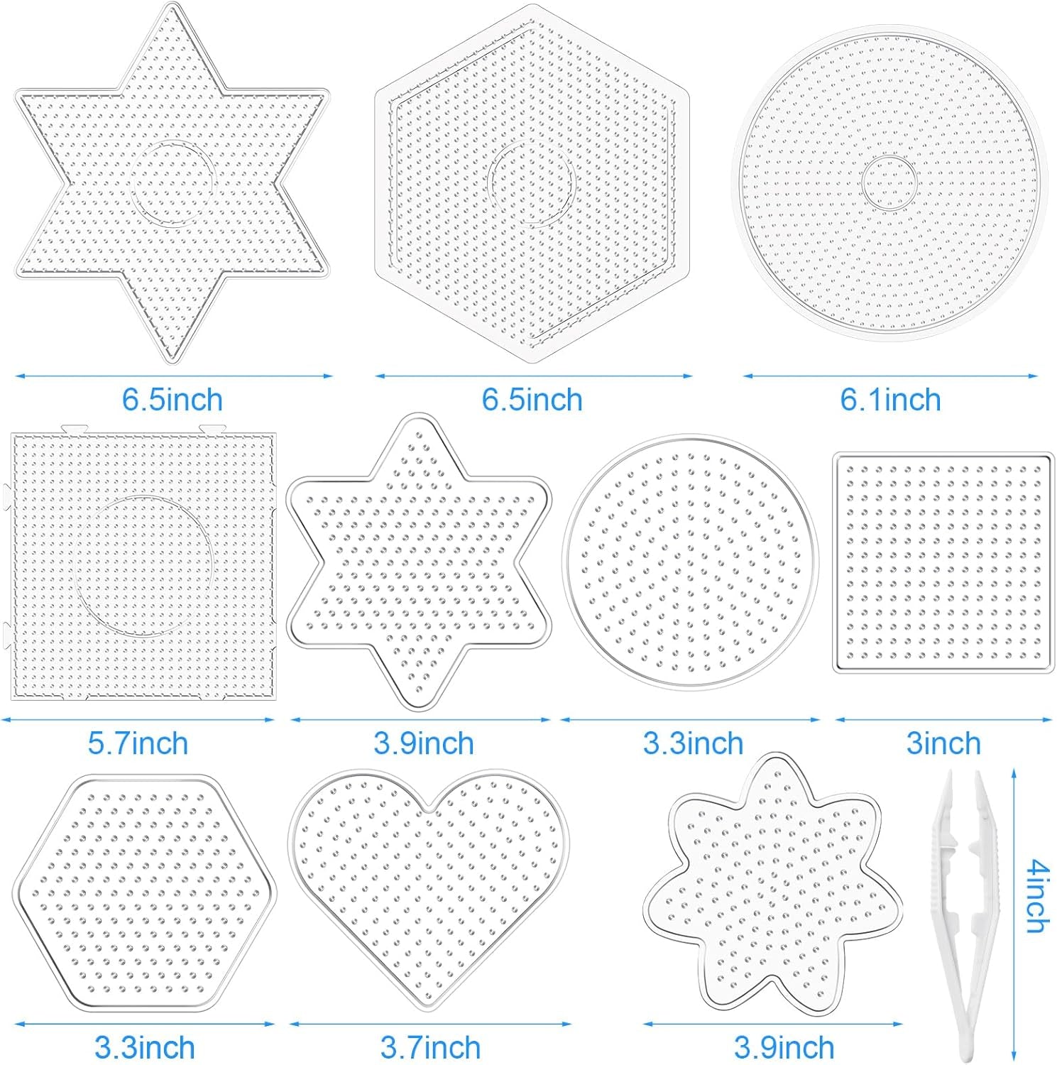 5 Mm Fuse Beads Pegboards Plastic Fuse Bead Boards Large Clear Pegboards Kits Template Beading Supplies for Craft Beads Fuse Bead Pegboards Projects, 10 Different Shapes (45 Pcs)