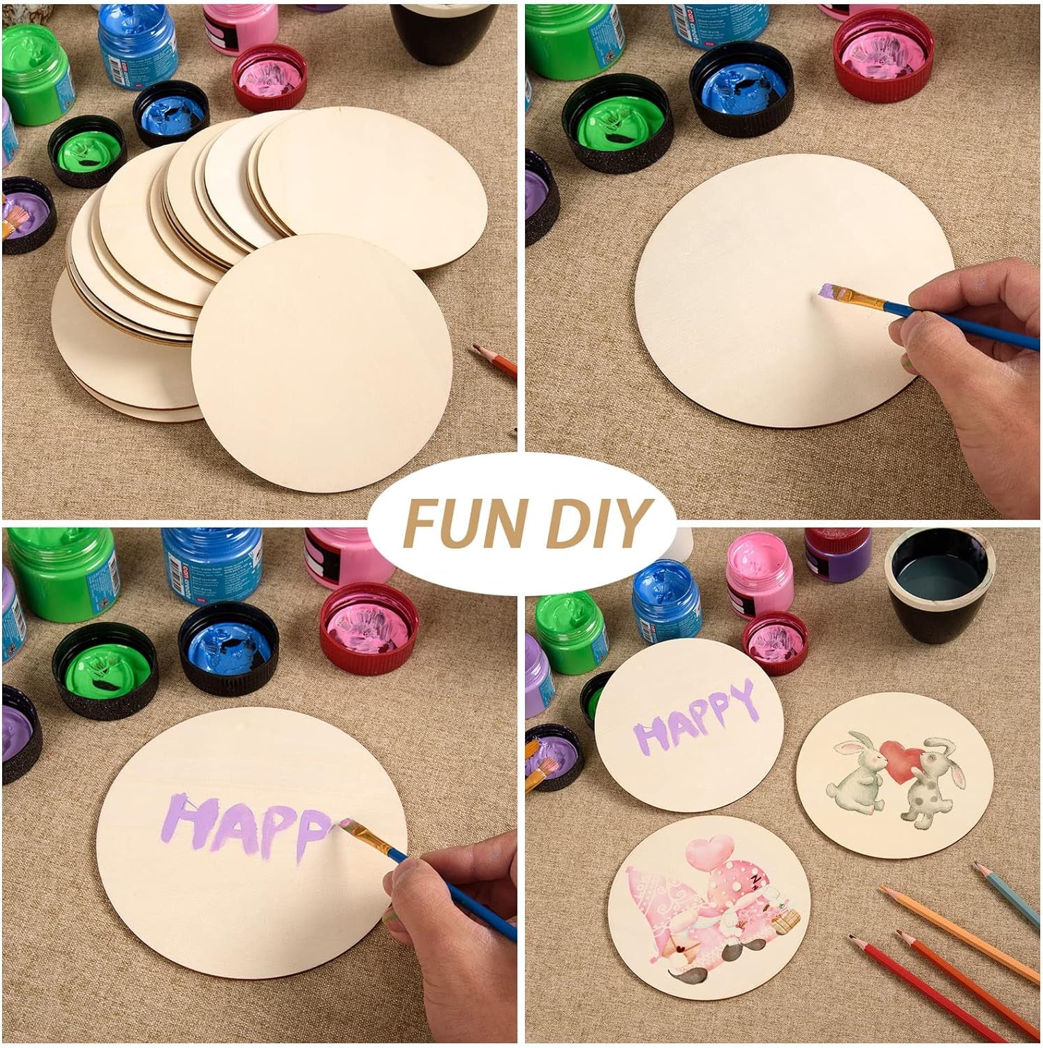 60 Pcs 6 Inch Wood Circles for Crafts Unfinished Wood Circles Wood Rounds Natural round Wooden Disc Cutouts Blank Wood Circle Slices for DIY Crafts, Coaster, Painting, Engraving, Home Decor