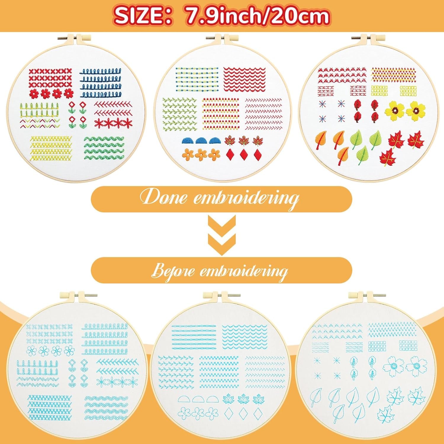 5 Set Embroidery Stitches Practice Kit, Embroidery Kit for Beginners with Embroidery Patterns, Beginner Embroidery Kit, Embroidery Kits for Adults, Hand Embroidery Kit for Kids