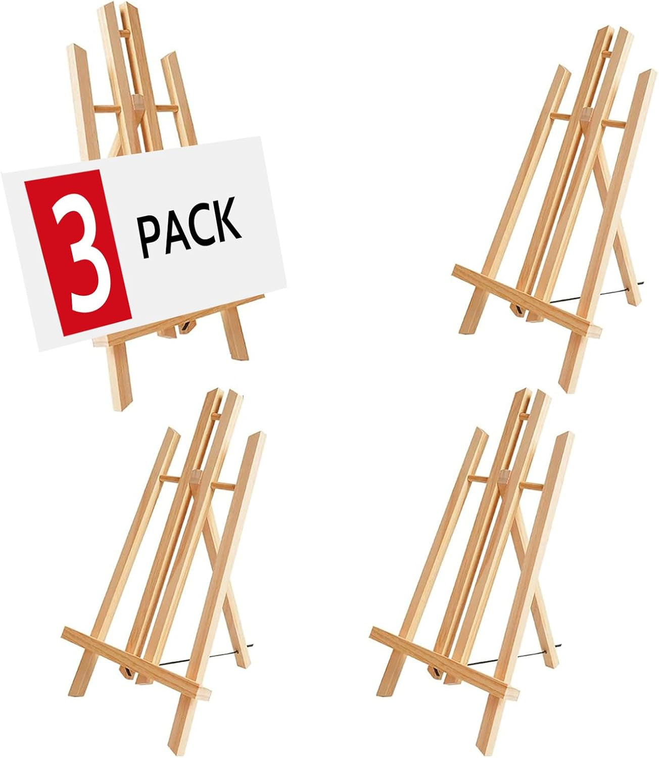 3Pack 16 Inch Wood Easels - Wooden Desktop Easel Stand, Multi-Purpose Art Easel for Painting Classes, Art Parties, Carrying &amp; Quality Guaranteed