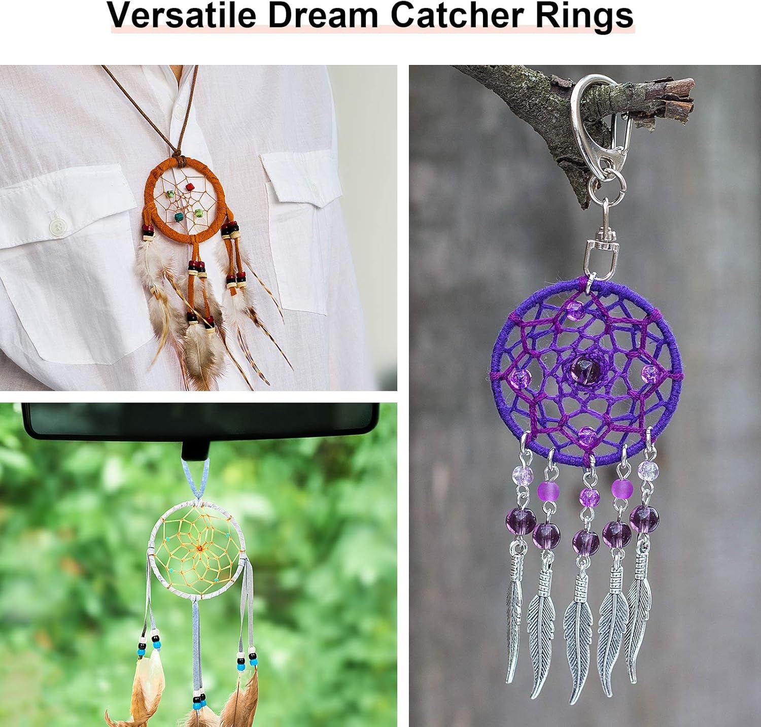 20 Pieces Metal Dream Catcher Rings Circle Heart Moon Shaped Catcher Rings Macrame Hoop Rings for DIY Crafts Wedding Wreath Wall Hanging Decor