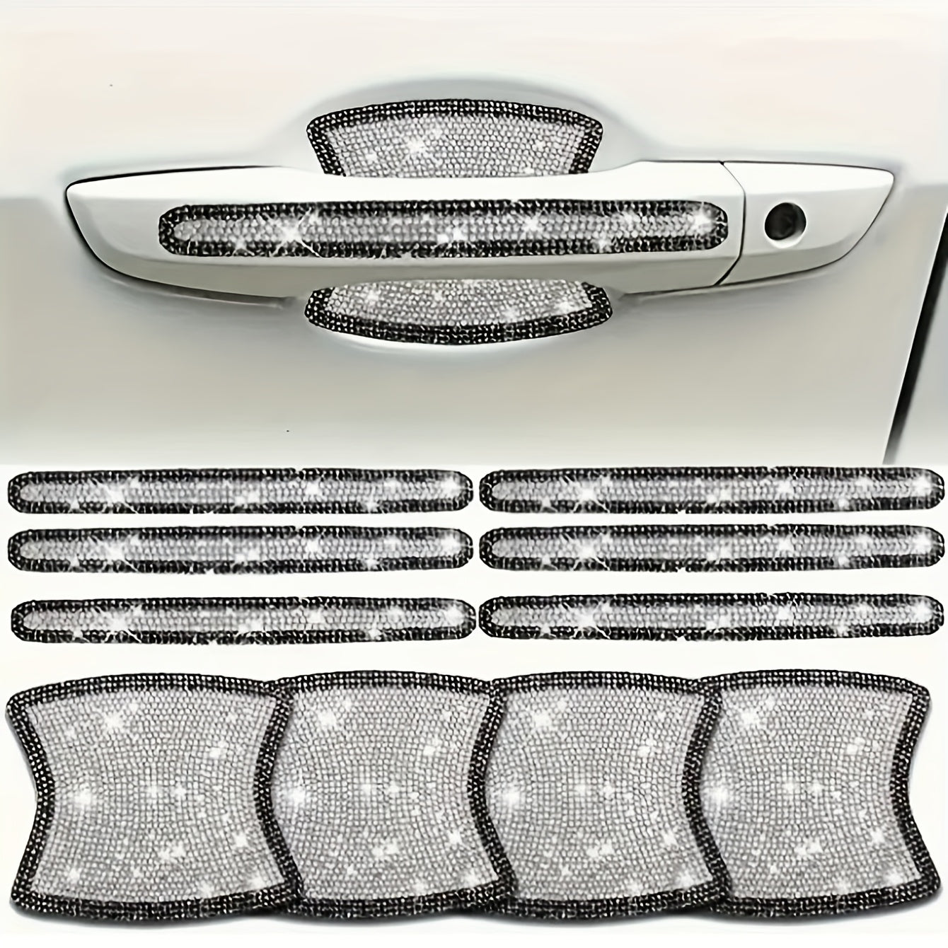 8pcs Bling Car Door Handle Anti-Collision Diamond Stickers - Sparkling PVC Decals for Stylish Protection, Fits Most Vehicles, Car Stickers