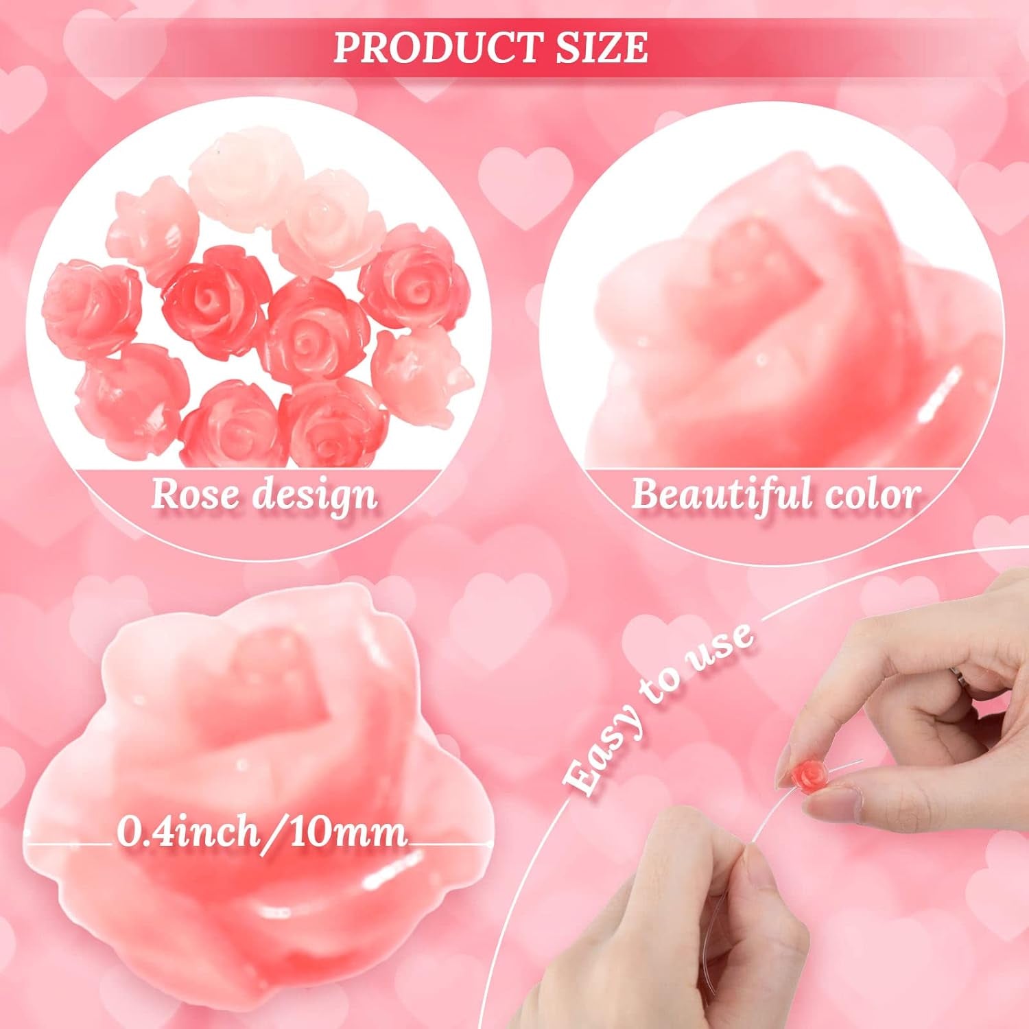 50Pcs Rose Beads Pink Shell Rose Carved Loose Beads Floral Cameos Spacer Bead for Buddha Mala Jewelry Making Necklace Bracelet Supplies Scrapbooking DIY Crafts Wedding Decors