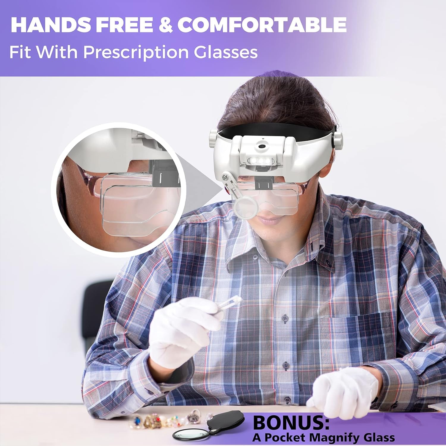 Magnifying Glass with Light Hands Free - 1X to 14X Magnifying Glasses with Light for Close Work, Jewelers Magnifying Glass Magnifying Headset with 6 Lenses for Hobby, Reading, Crafts