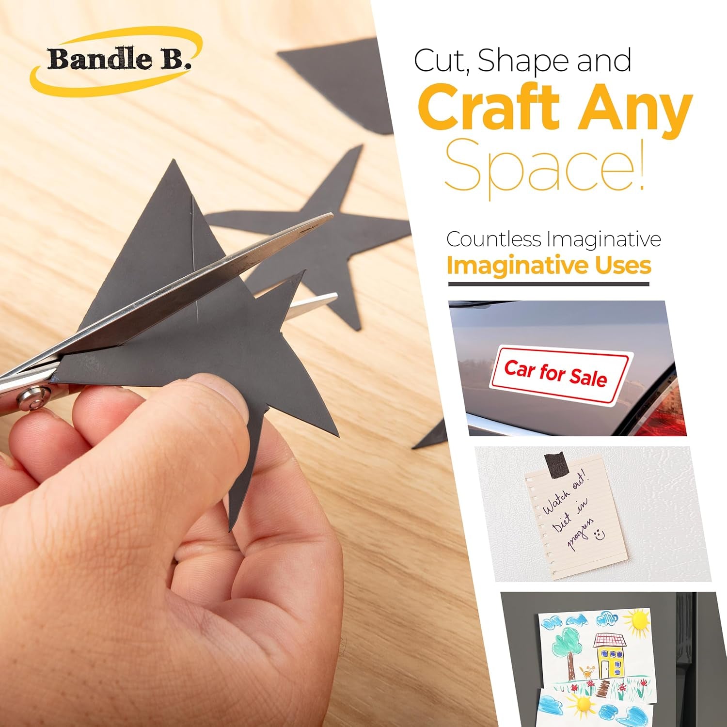 Bandle B Magnetic Sheets for Crafts 8.5"X11". Pack of 10. Flexible Non Adhesive Magnetic Sheet for Metal Cutting Die Storage. Easy to Organize and Cut for Arts &amp; Crafts or Scrapbooking. Thickness 30