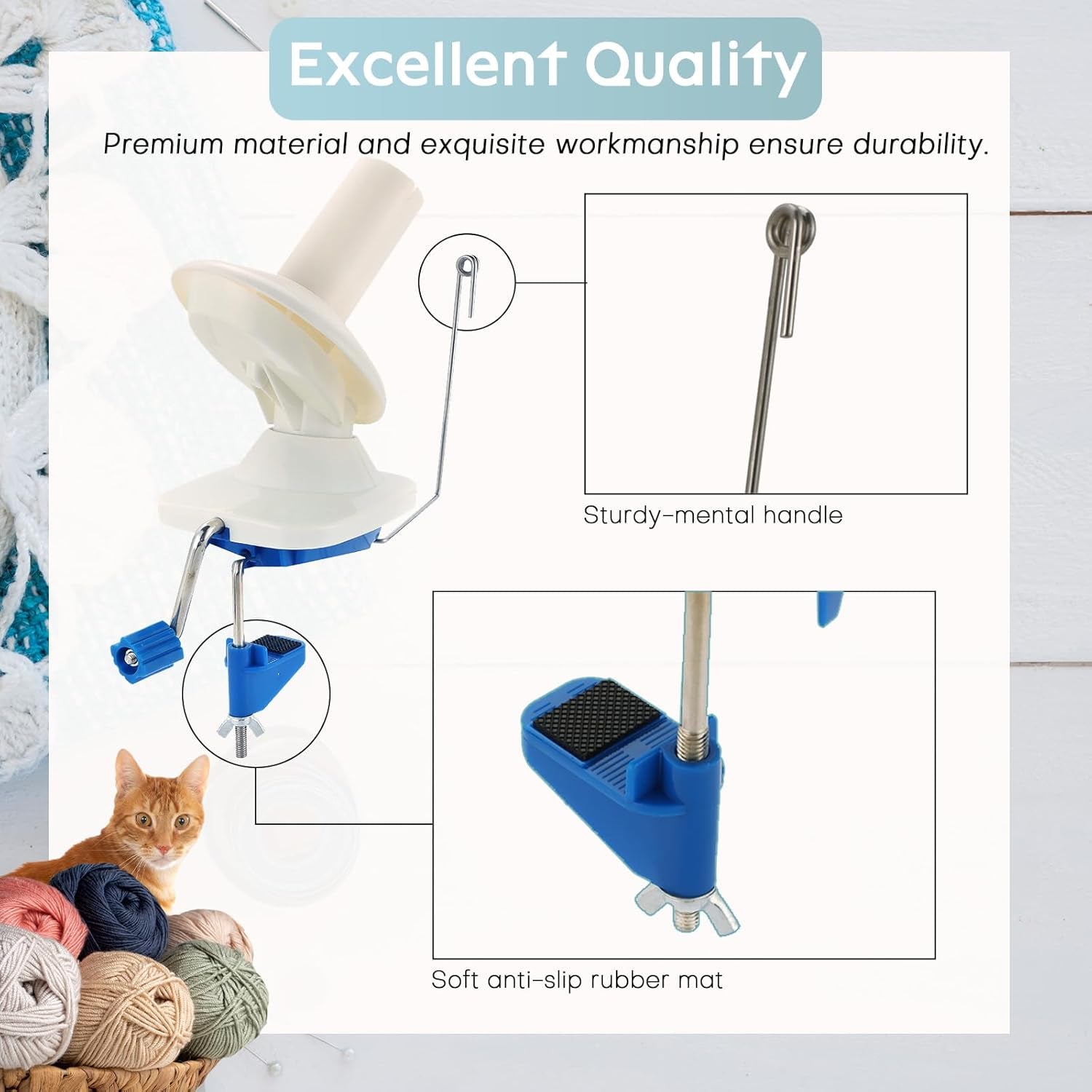 Yarn Ball Winder Manual Winder Holder Hand-Operated Swift Yarn Fiber String Ball (Blue)