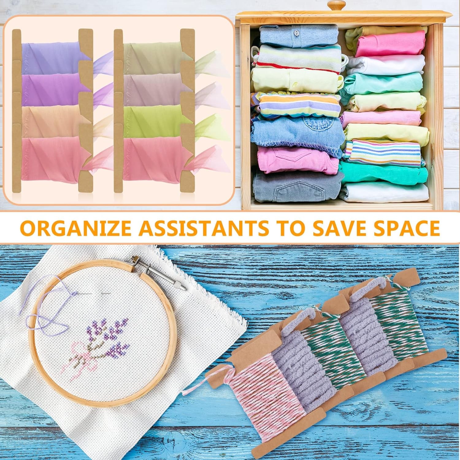 Ribbon Organizer Set Cardboard Ribbon Spools Embroidery Floss Ribbon Holder Ribbon Organizer Embroidery Thread Holder Empty Cardboard Yarn Bobbin for Cross Stitch Craft DIY Sewing (200 Pcs)